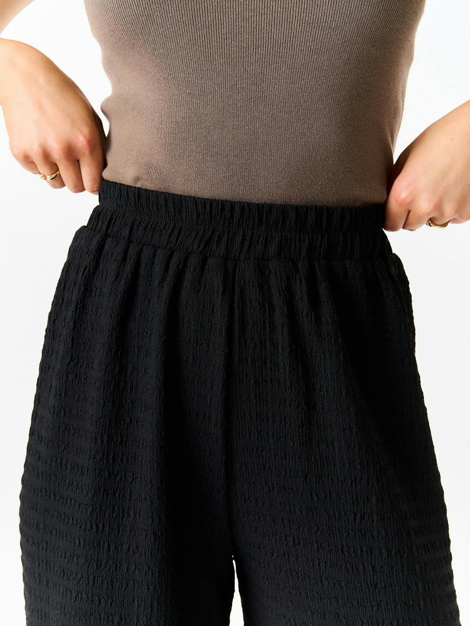 Black Textured Elastic Waist Pull On Trousers , view 3 of 4