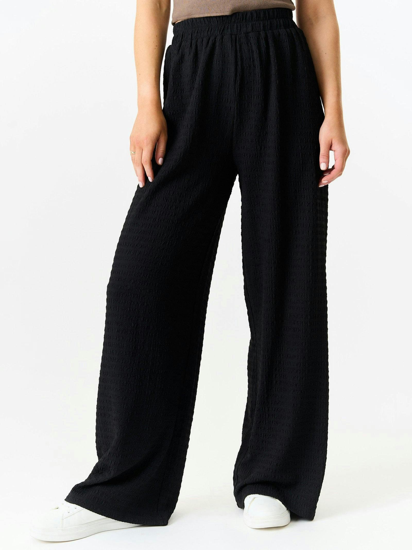 Black Textured Elastic Waist Pull On Trousers , view 4 of 4