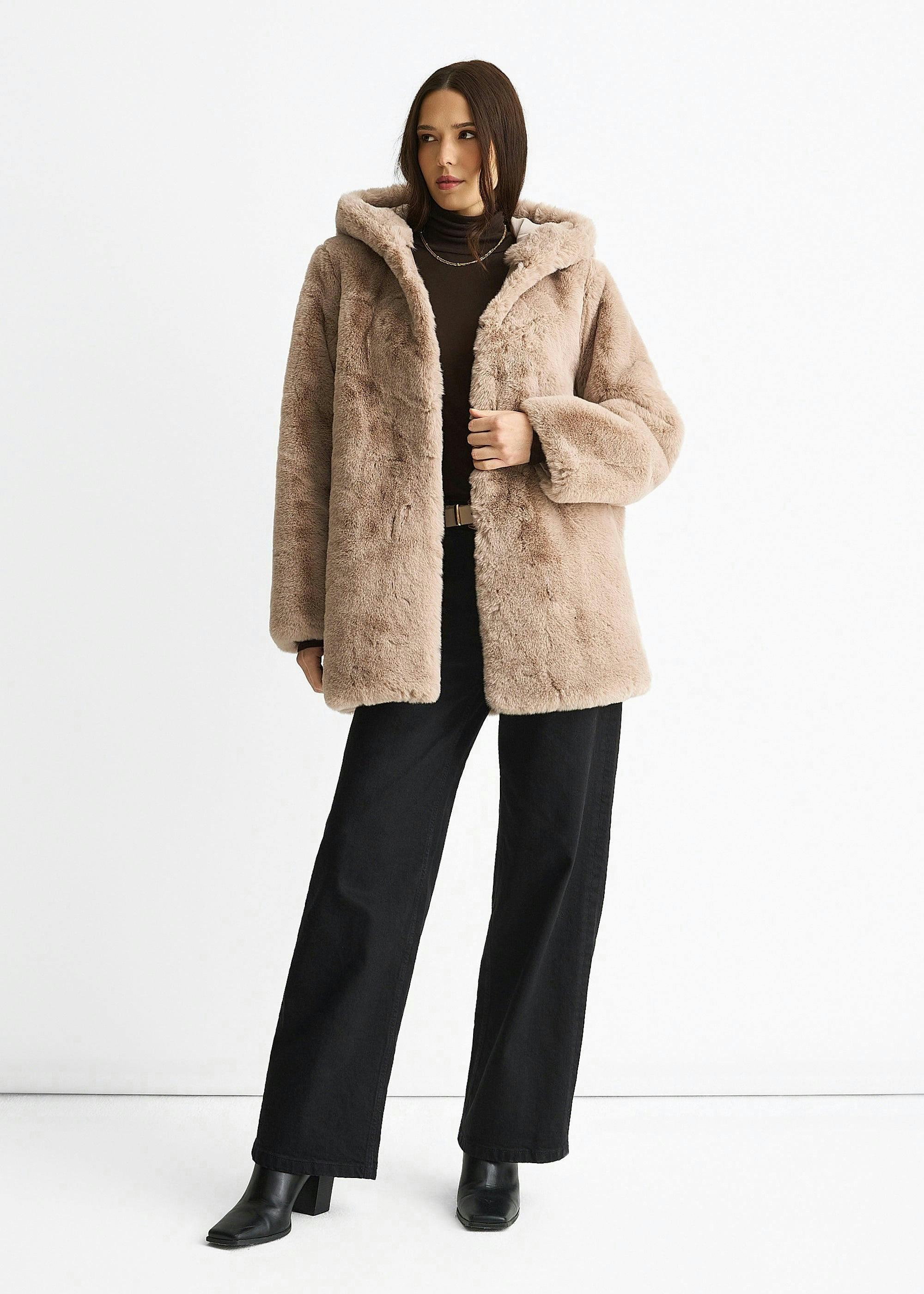 Mink Hooded Long Sleeve Faux Fur Jacket , view 2 of 4