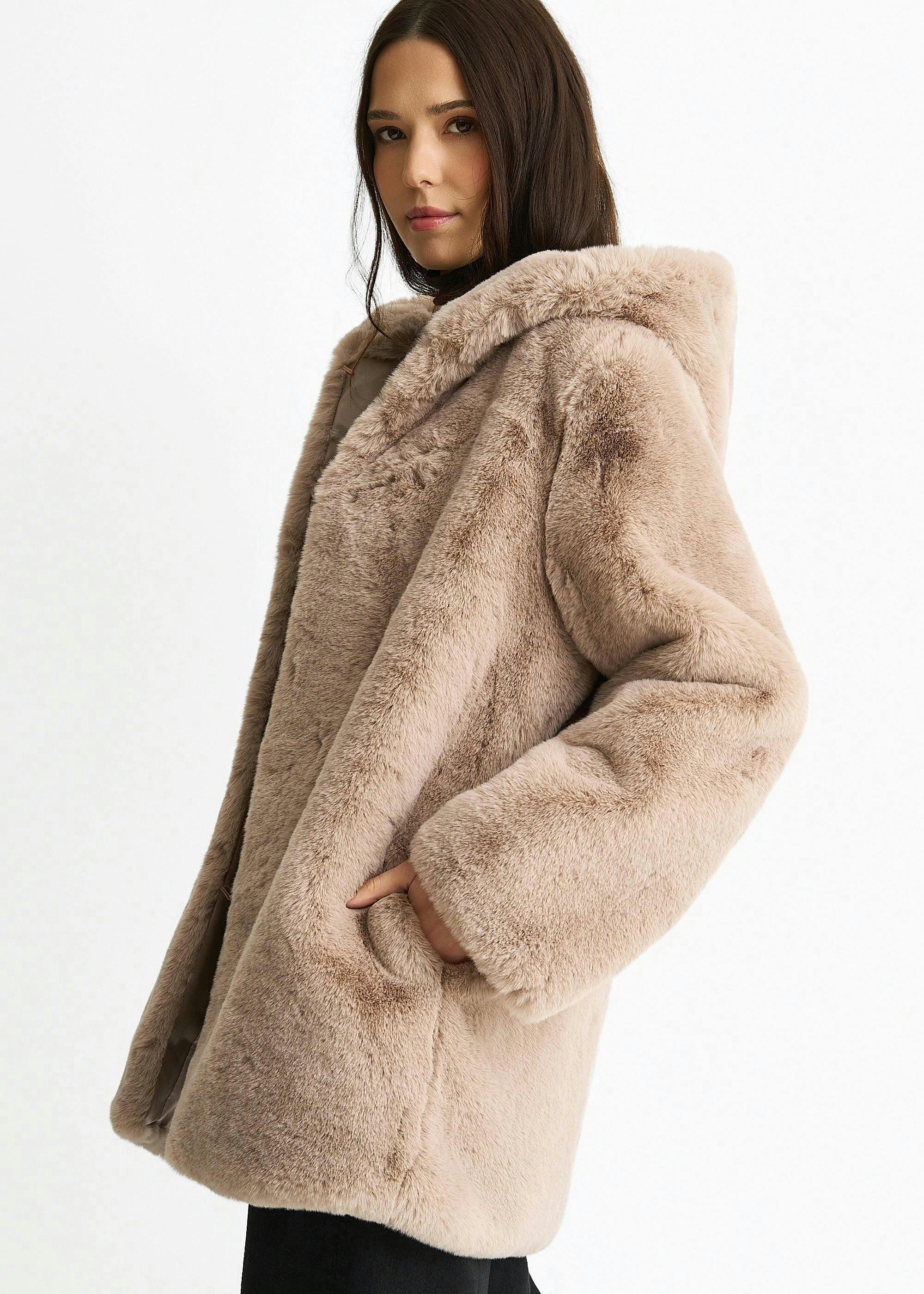 Mink Hooded Long Sleeve Faux Fur Jacket , view 4 of 4
