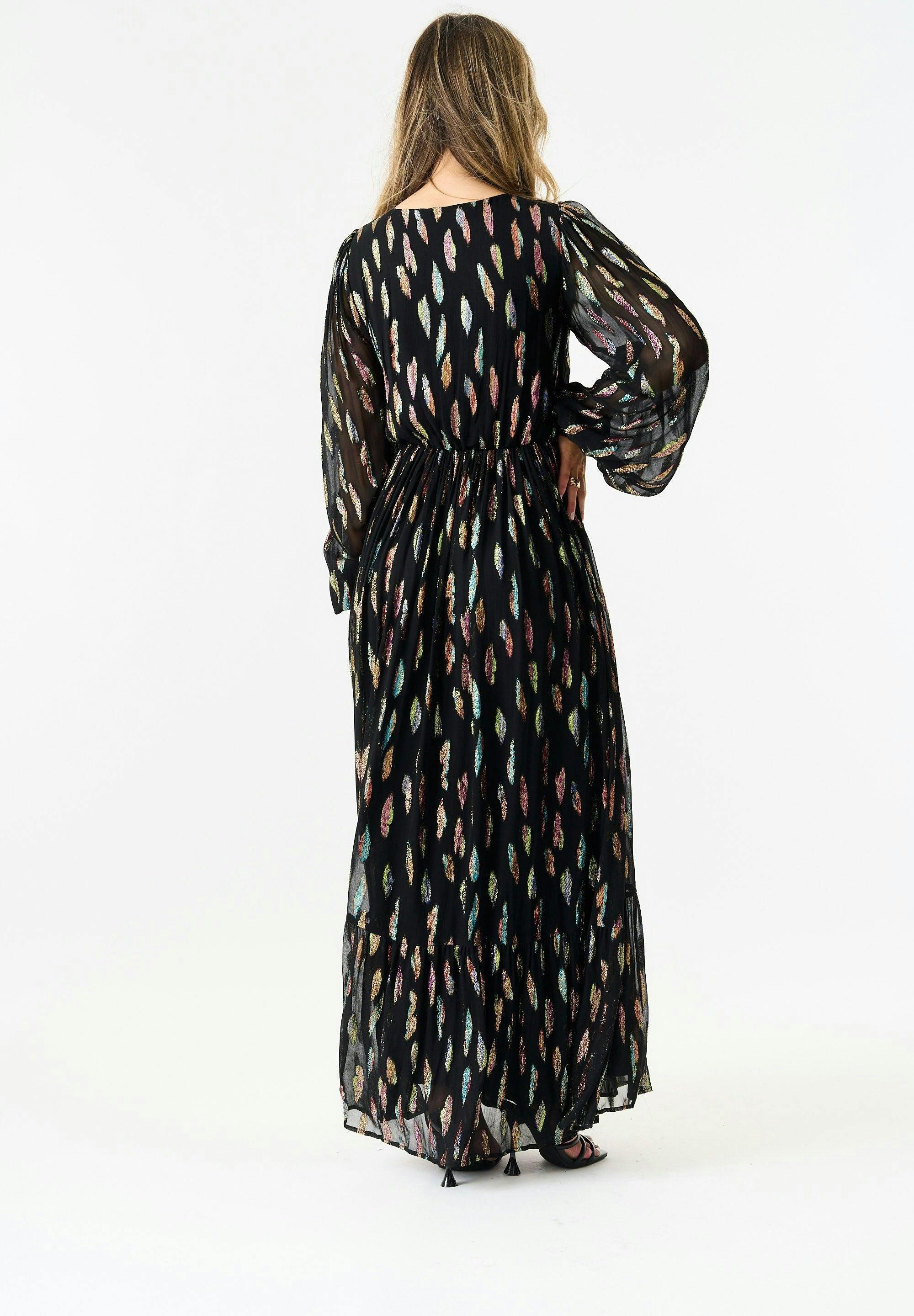 Black Metallic Print Full Sleeve Maxi Dress , view 2 of 4