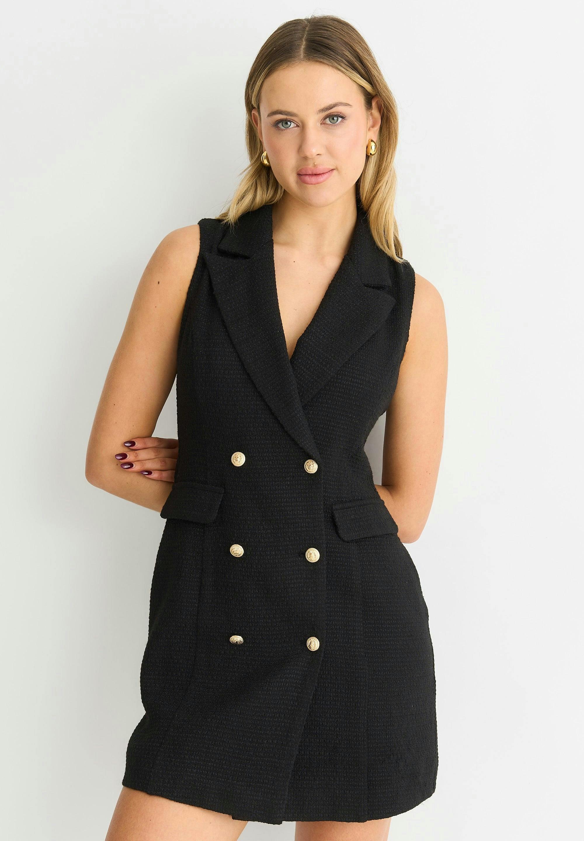 Double Breast Boucle Blazer Mini Dress , view 3 of 4