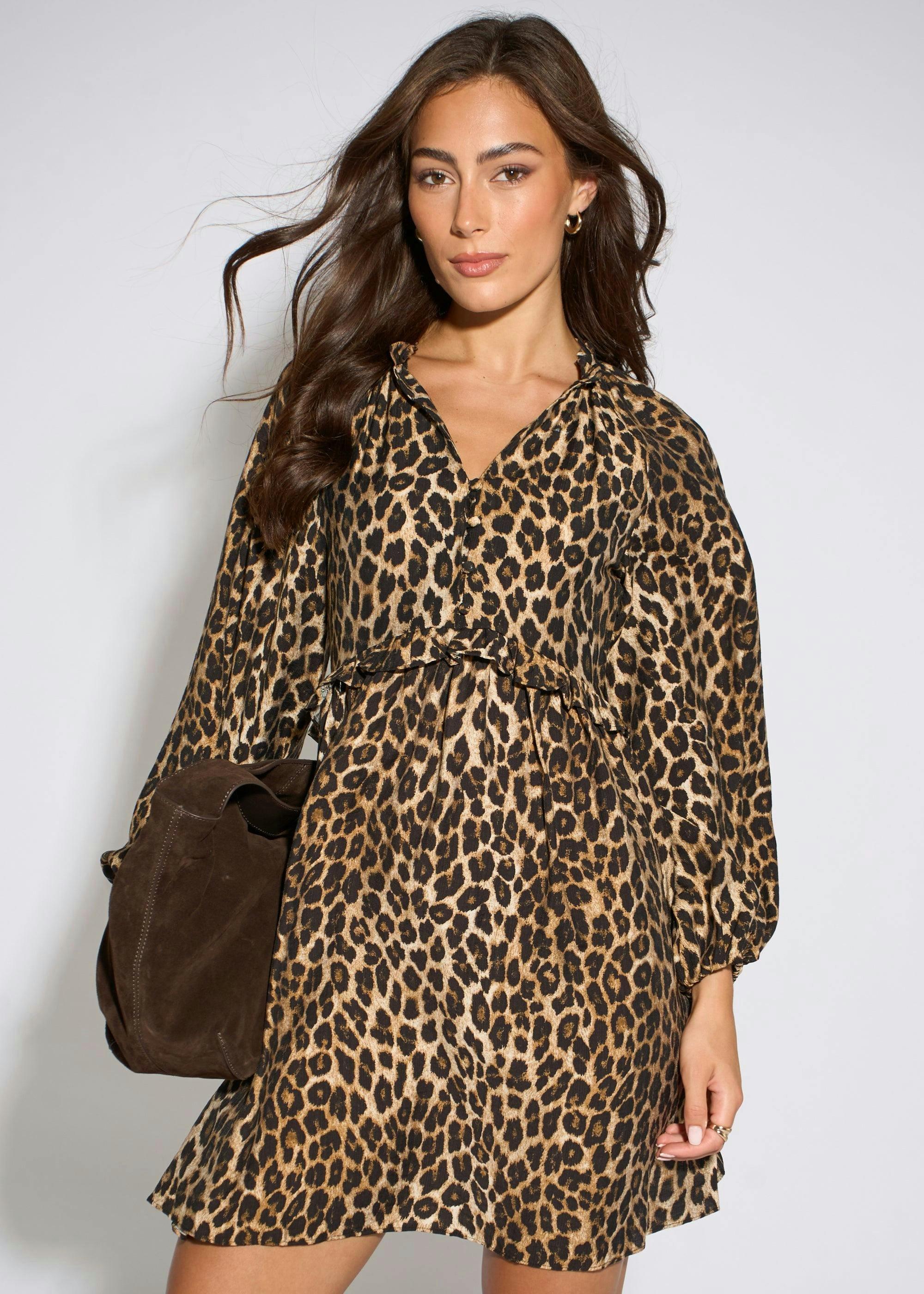 Brown Animal Smock Mini Dress , view 3 of 4