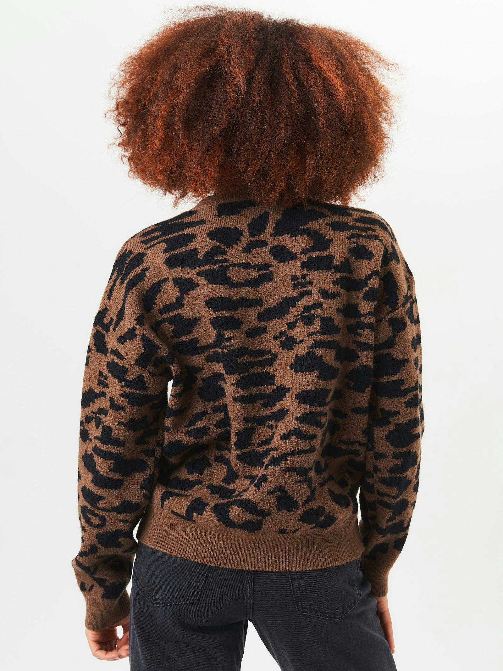 Chocolate Animal Print Crew Neck Knit Jumper , view 2 of 4