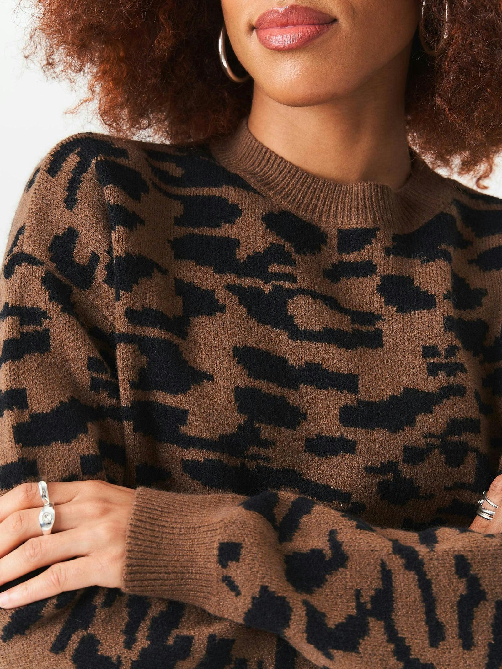 Chocolate Animal Print Crew Neck Knit Jumper , view 4 of 4