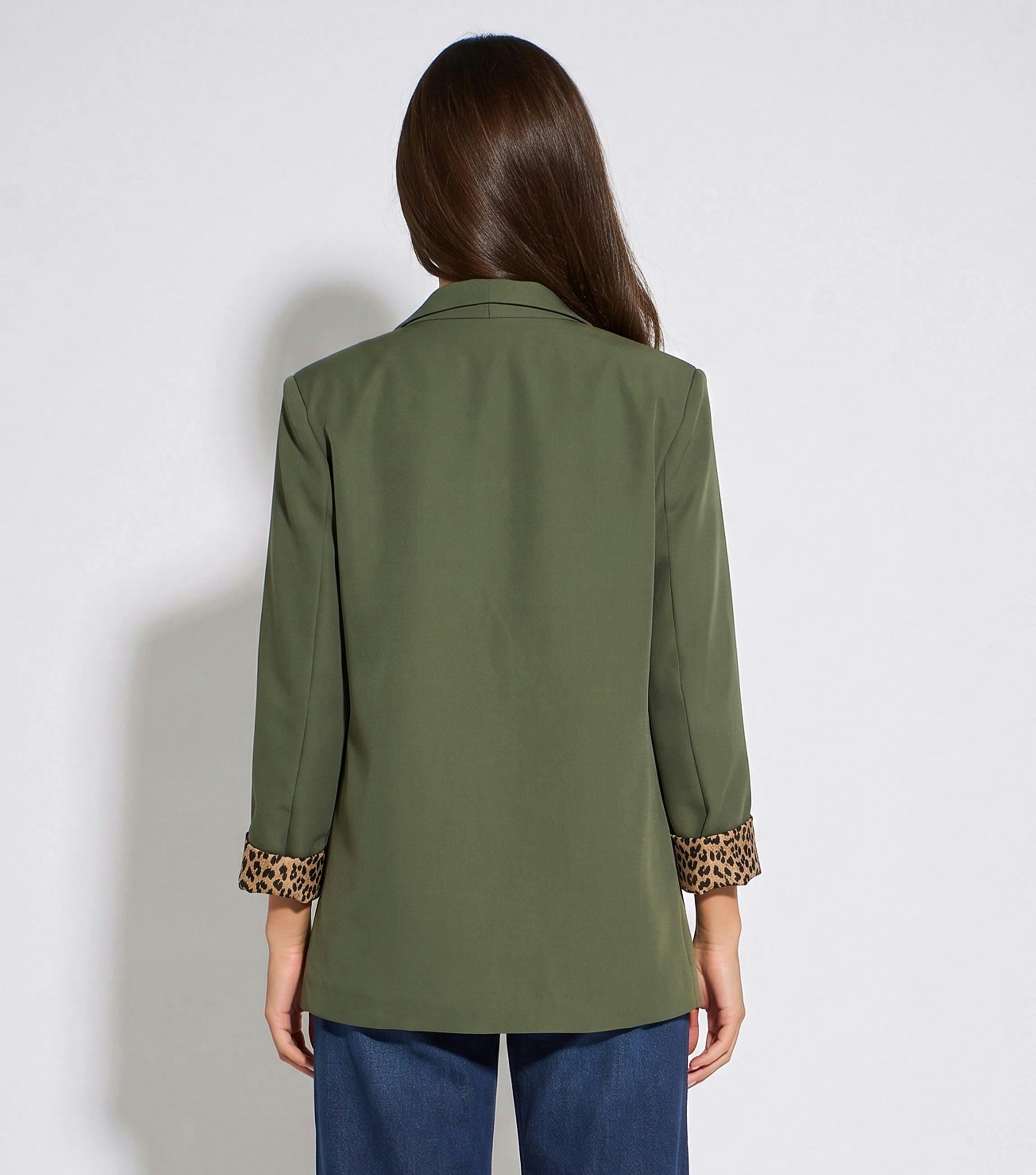 Khaki Contrast Animal Edge to Edge Blazer , view 2 of 4