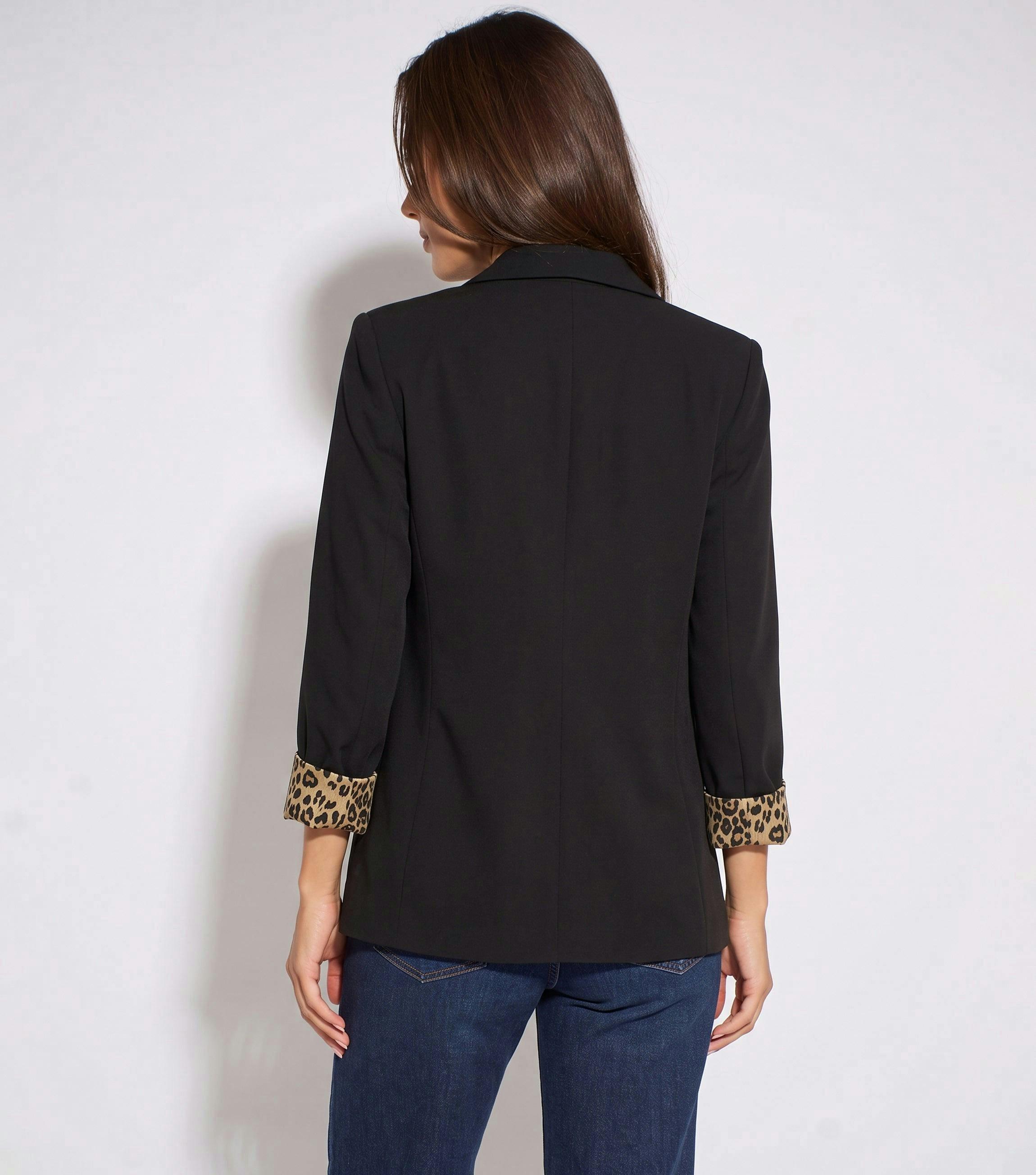 Black Contrast Animal Edge to Edge Blazer , view 2 of 4