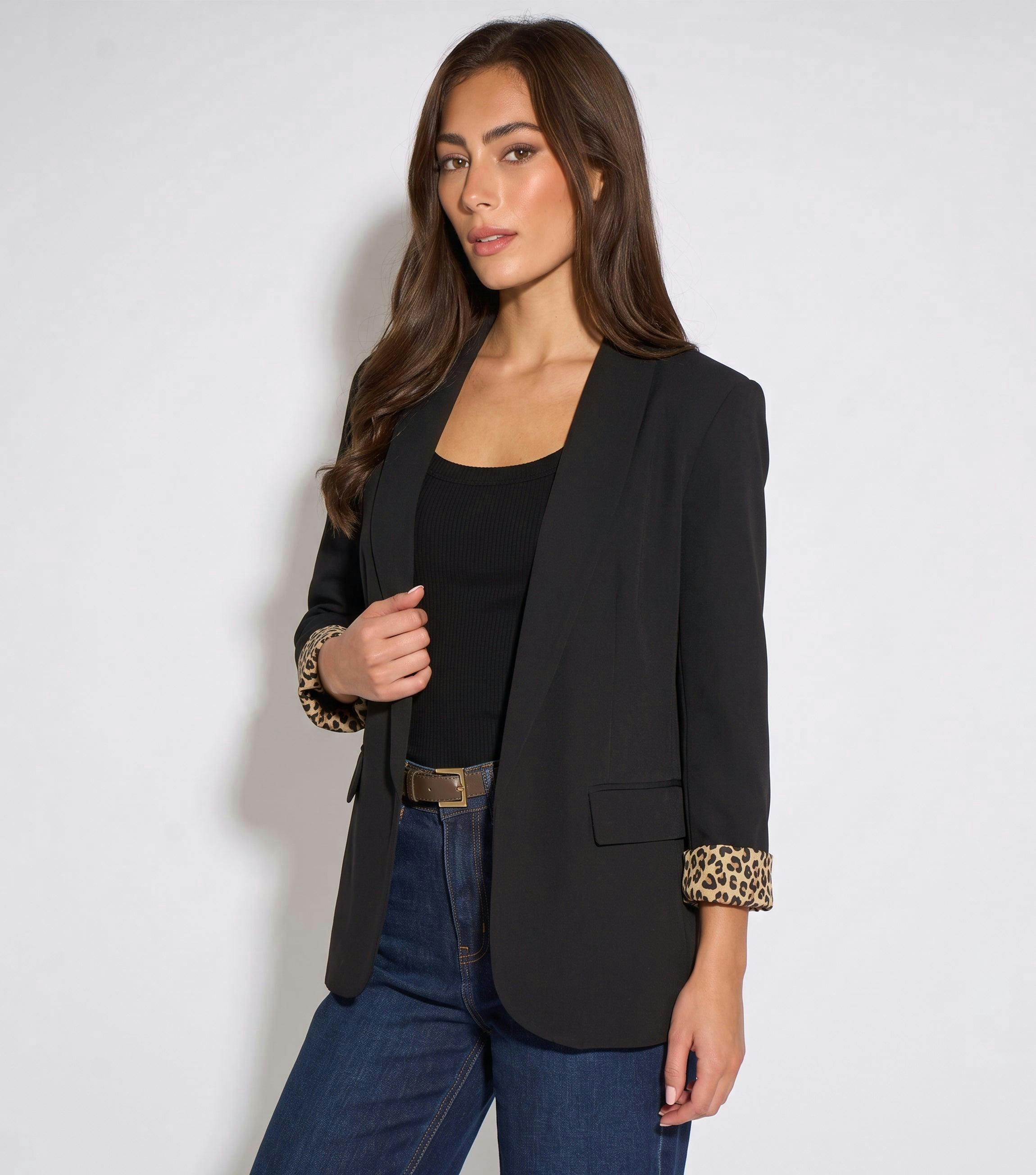 Black Contrast Animal Edge to Edge Blazer , view 4 of 4