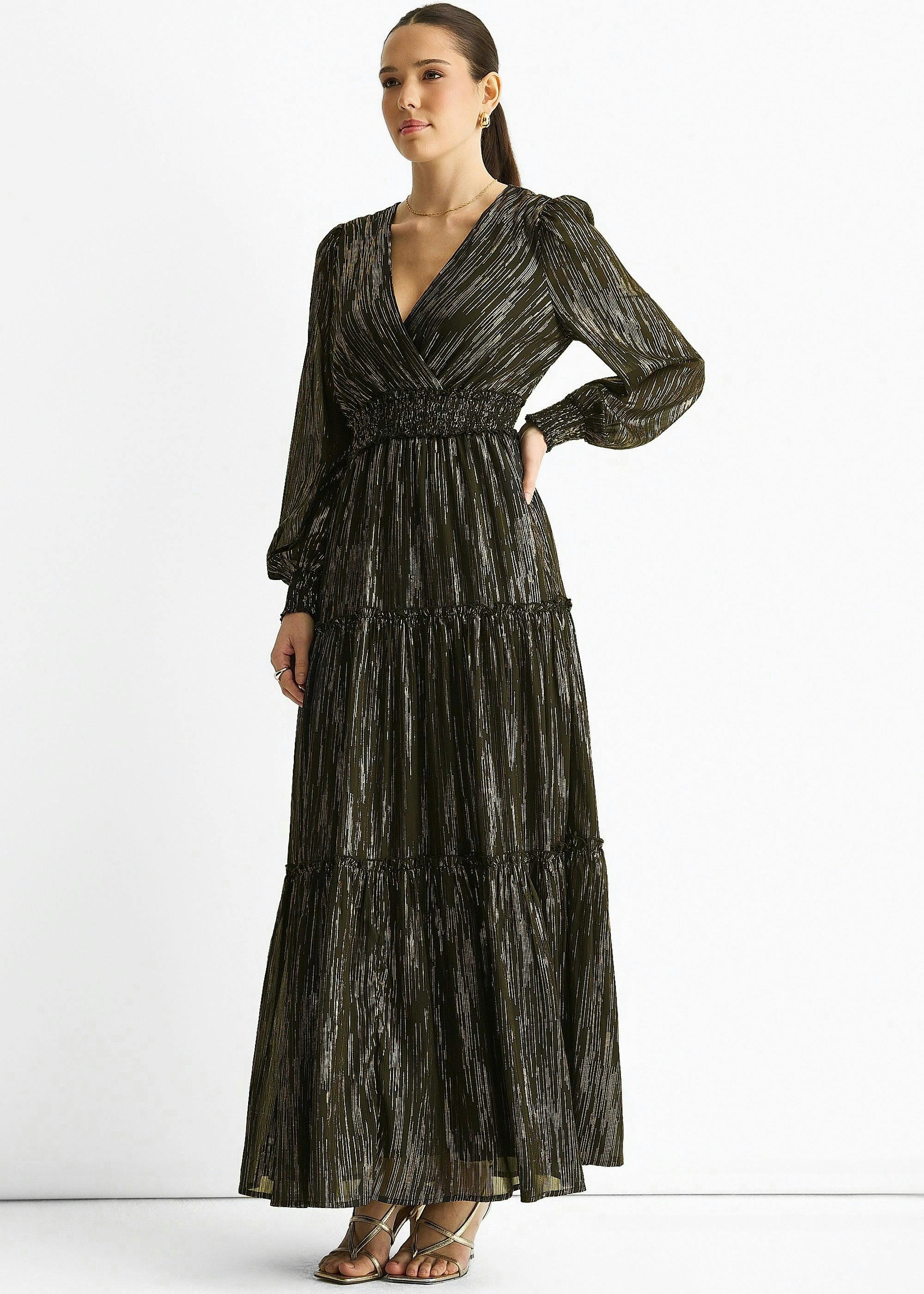 Black Sparkle Chiffon Occassion Tiered Maxi Dress , view 4 of 4