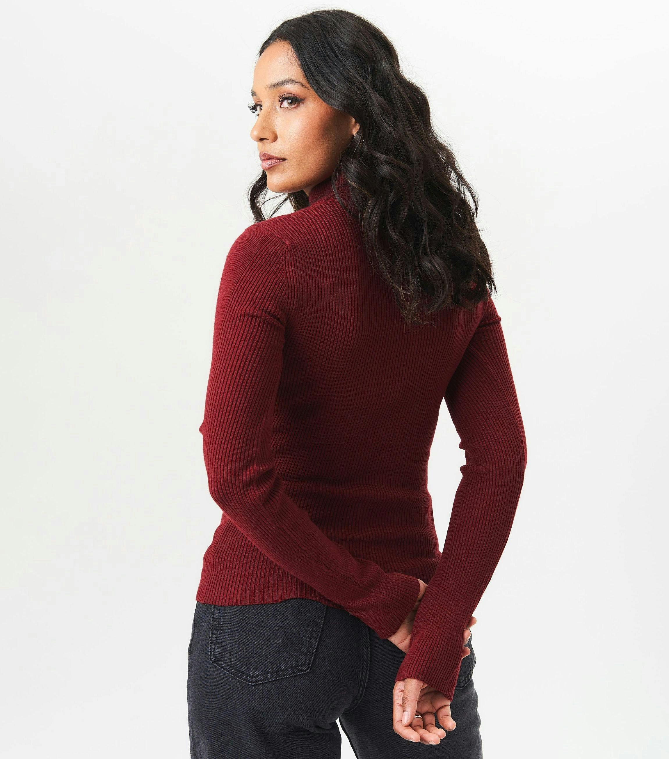 Burgundy High Neck Cut Out Detail Jumper , view 3 of 4
