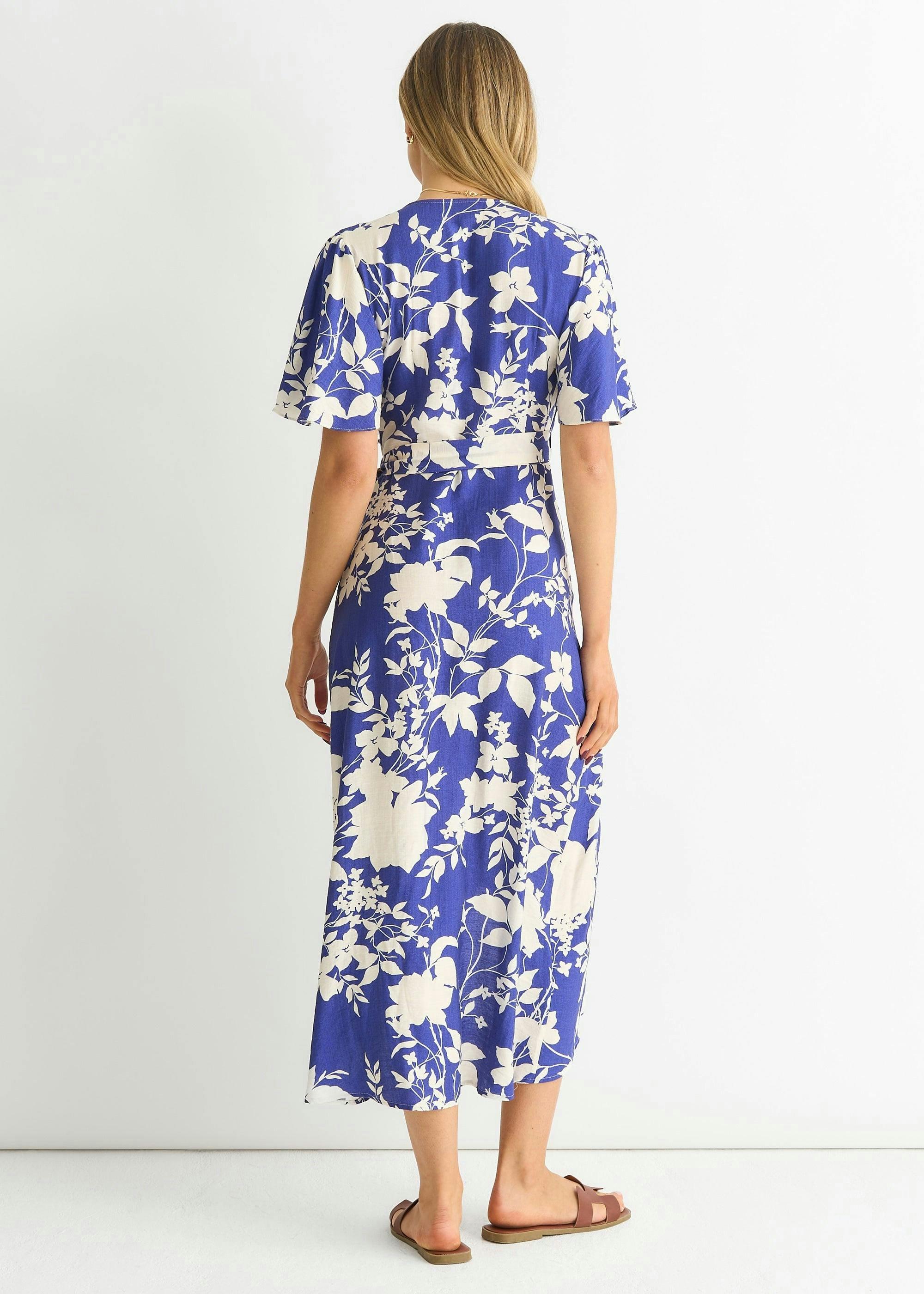 Viscose Floral Wrap Midi Dress , view 2 of 4