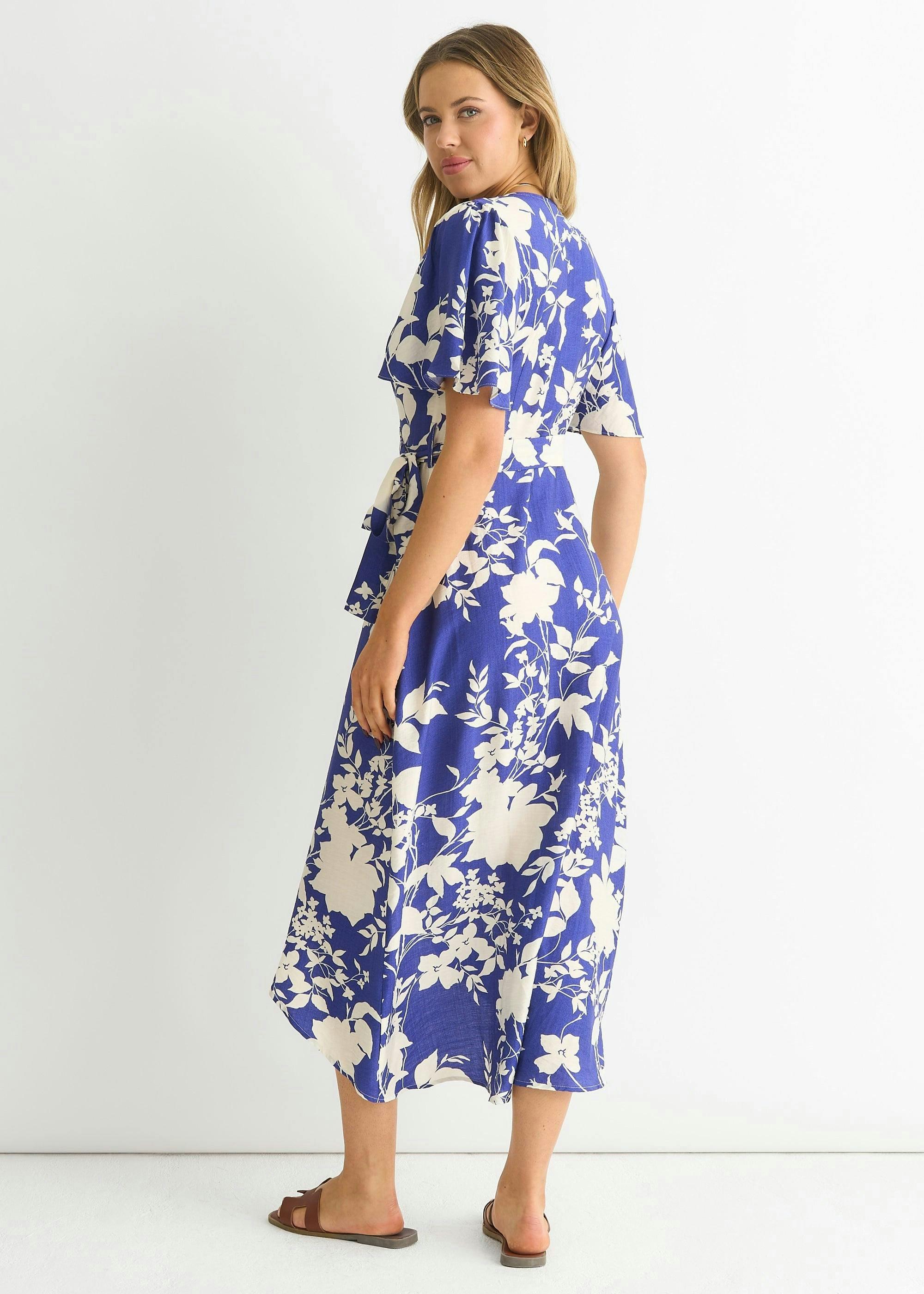 Viscose Floral Wrap Midi Dress , view 4 of 4