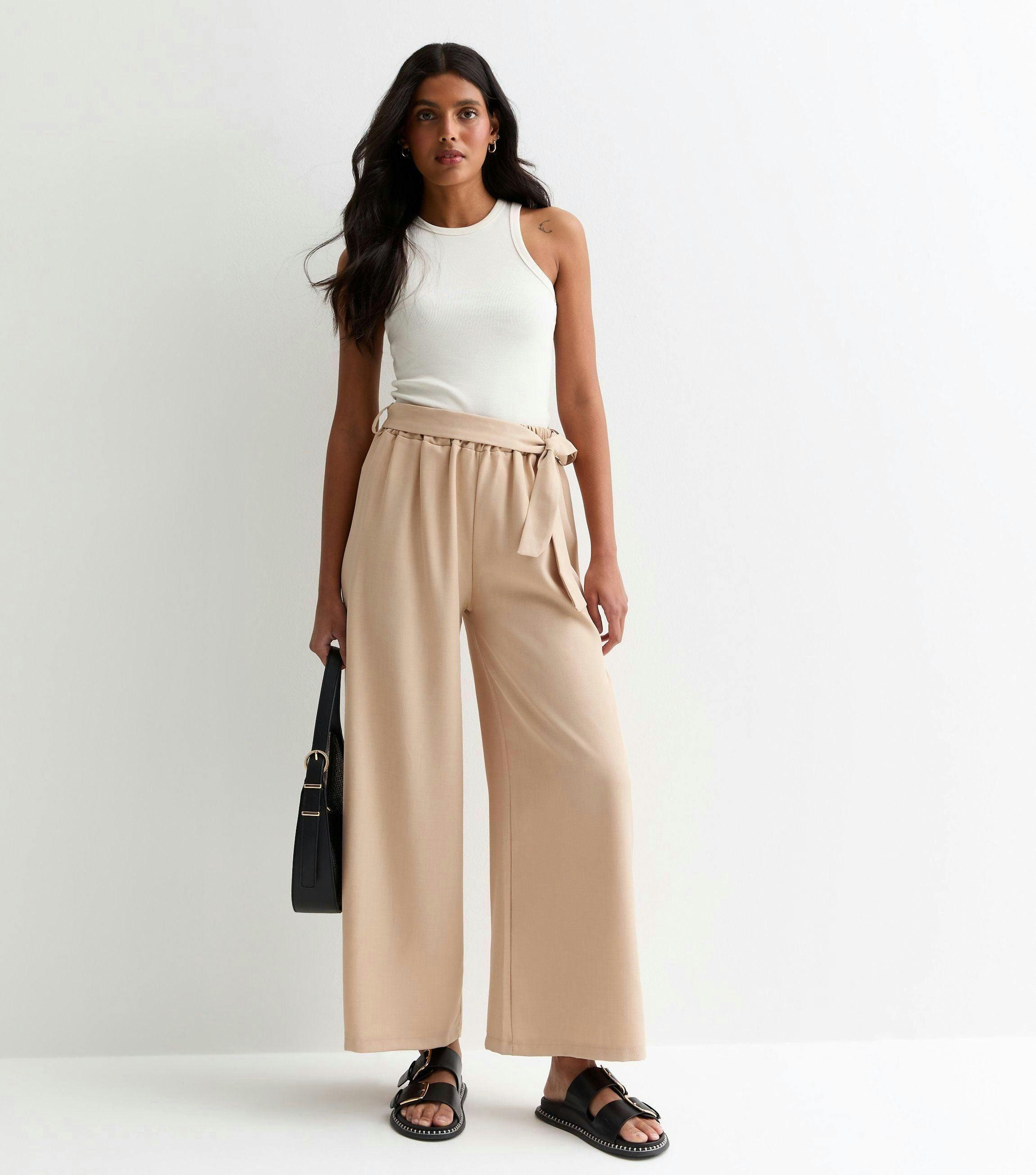 Camel Elasticated Wide Leg Tie detail Trousers , view 3 of 4