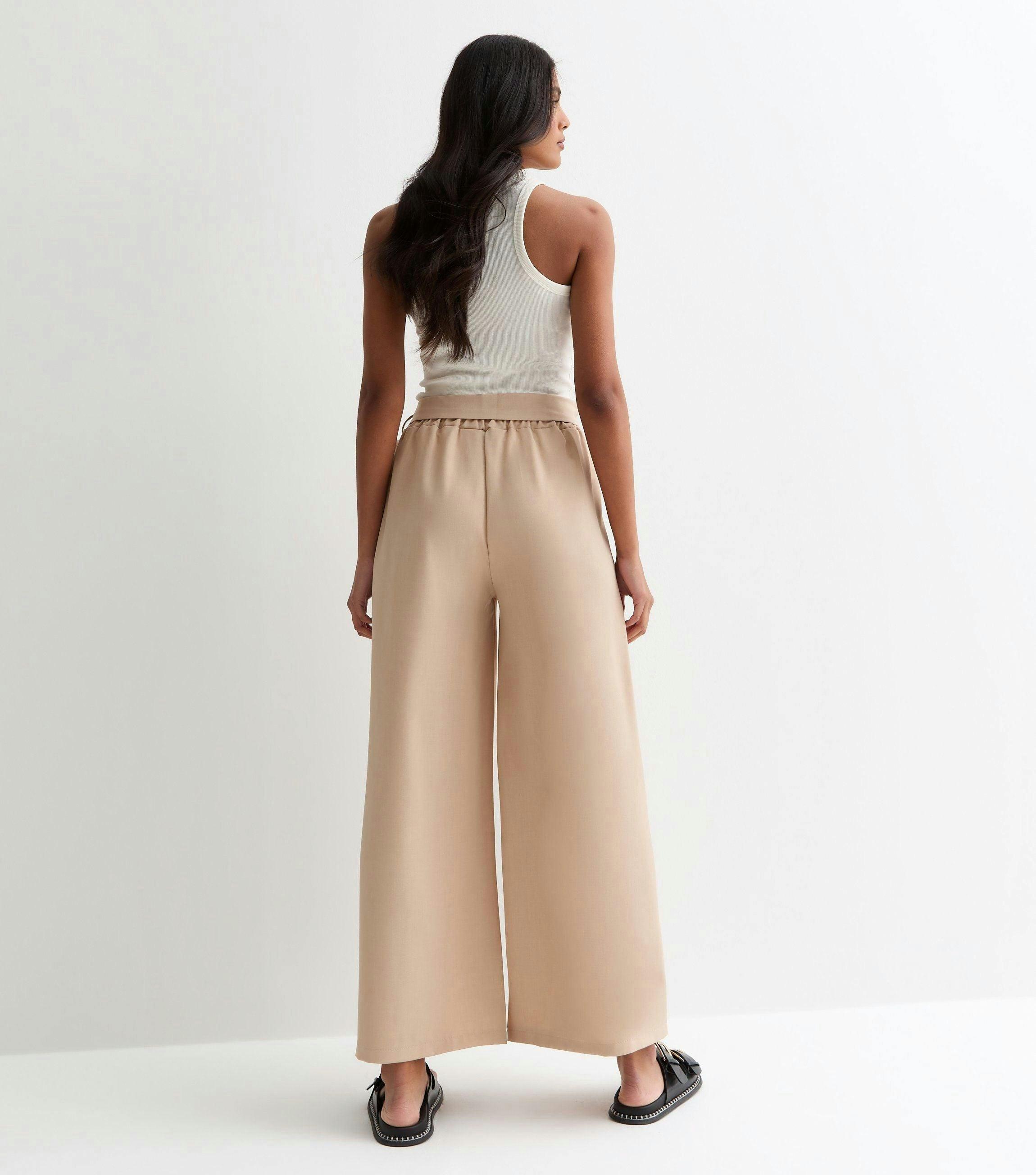 Camel Elasticated Wide Leg Tie detail Trousers , view 4 of 4