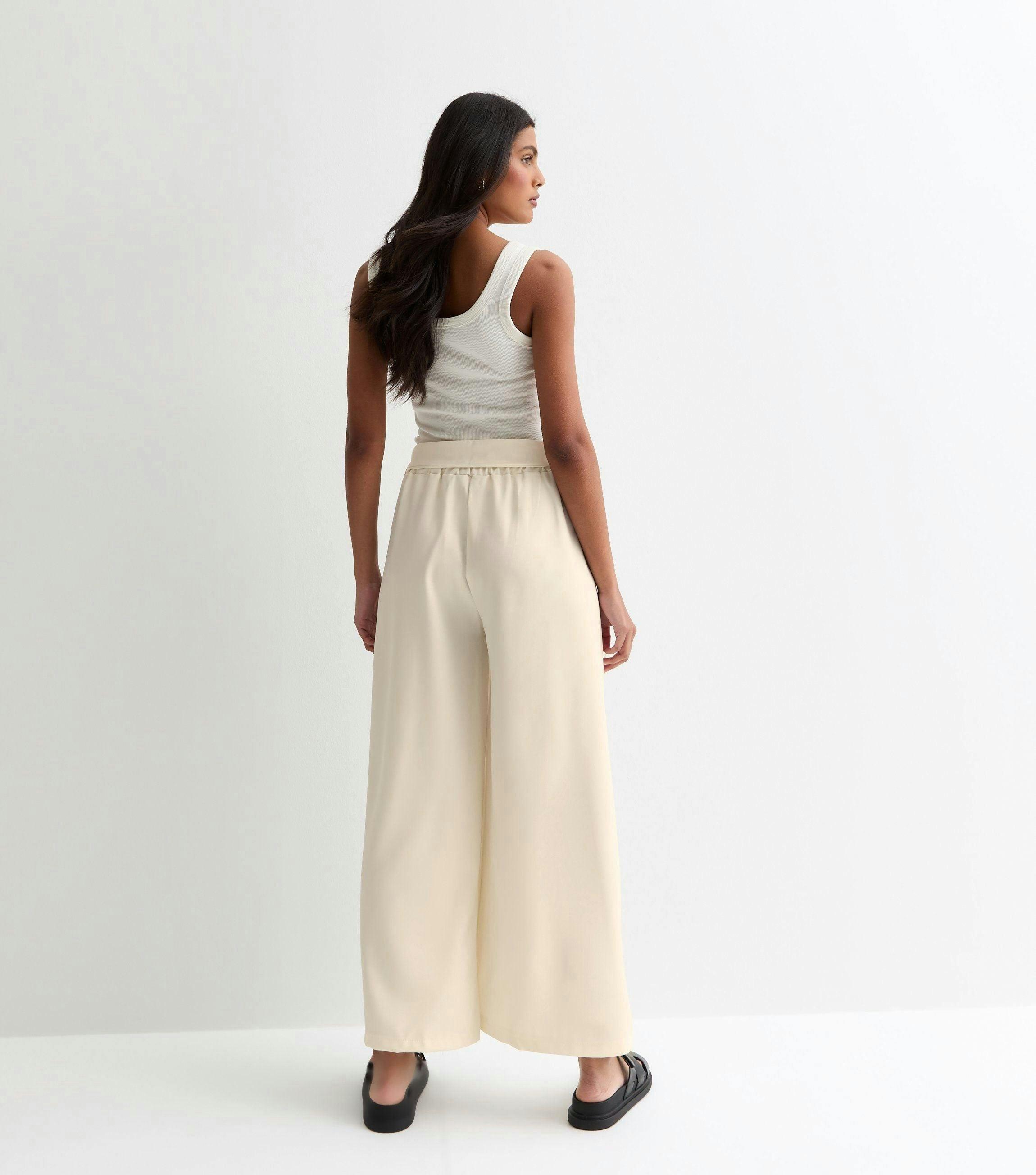 White Elasticated Wide Leg Tie detail Trousers , view 4 of 4