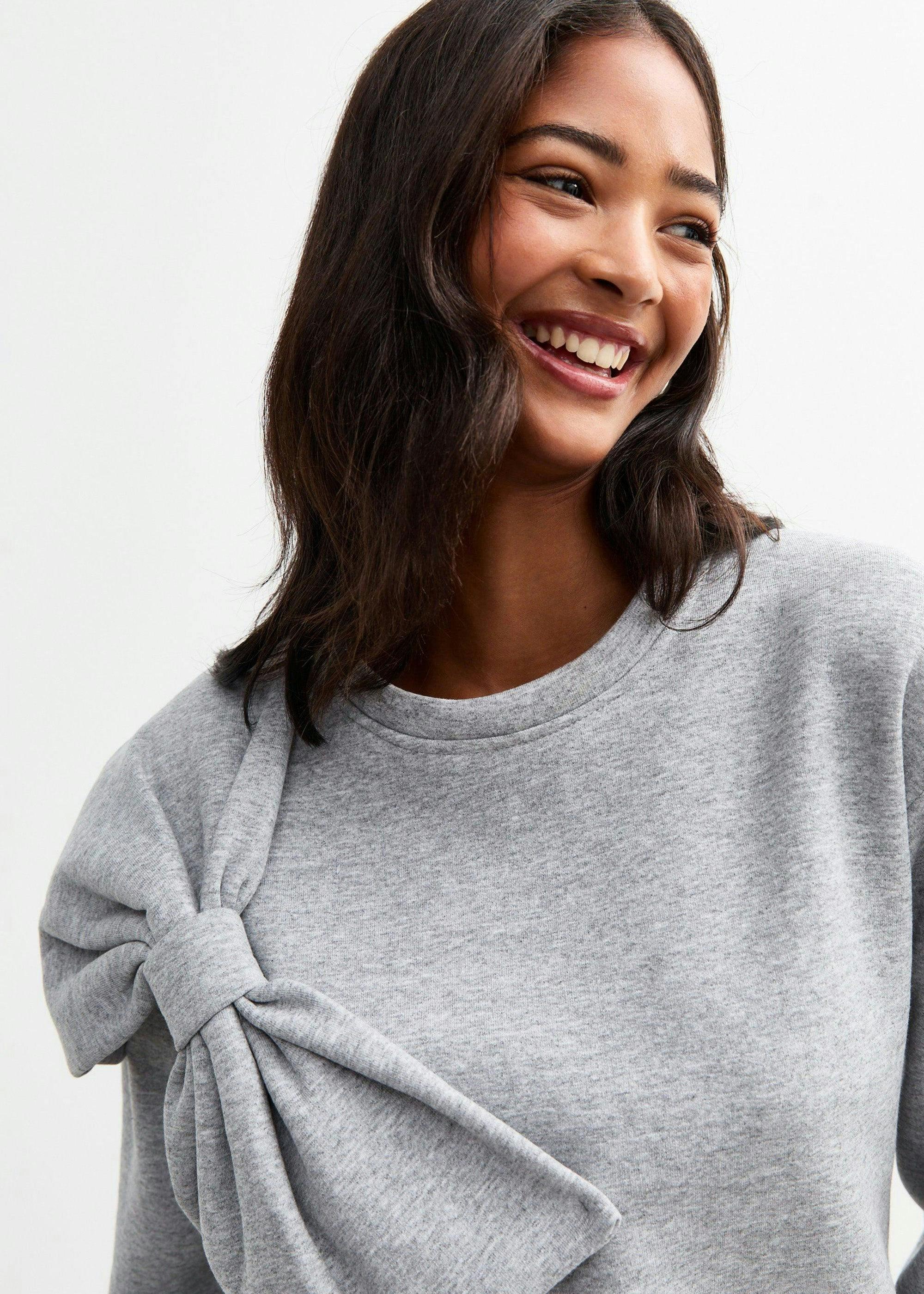 Grey Bow Patch Oversized Jumper , view 3 of 4