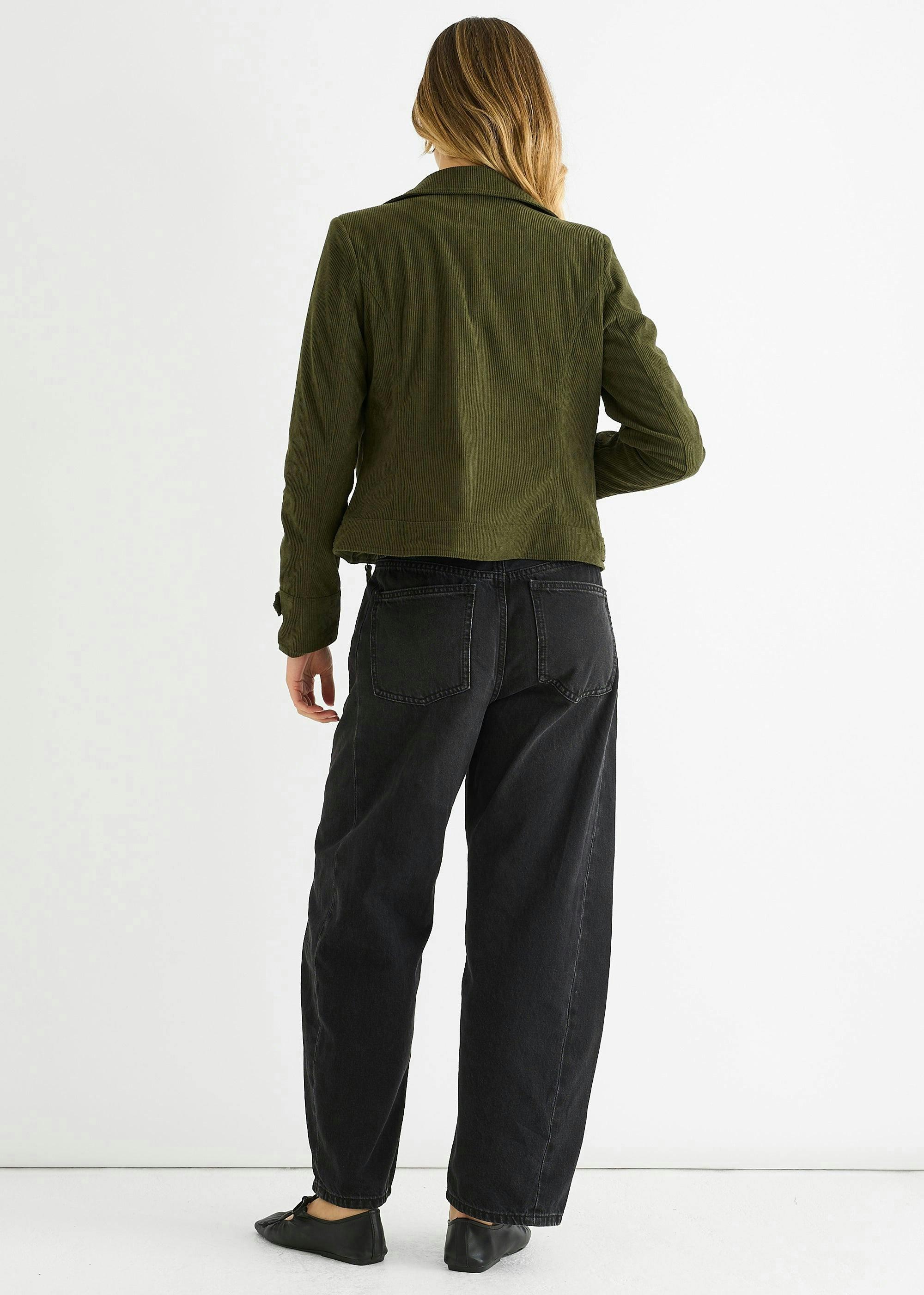 Khaki Corduroy Biker Zip Up Jacket , view 2 of 4