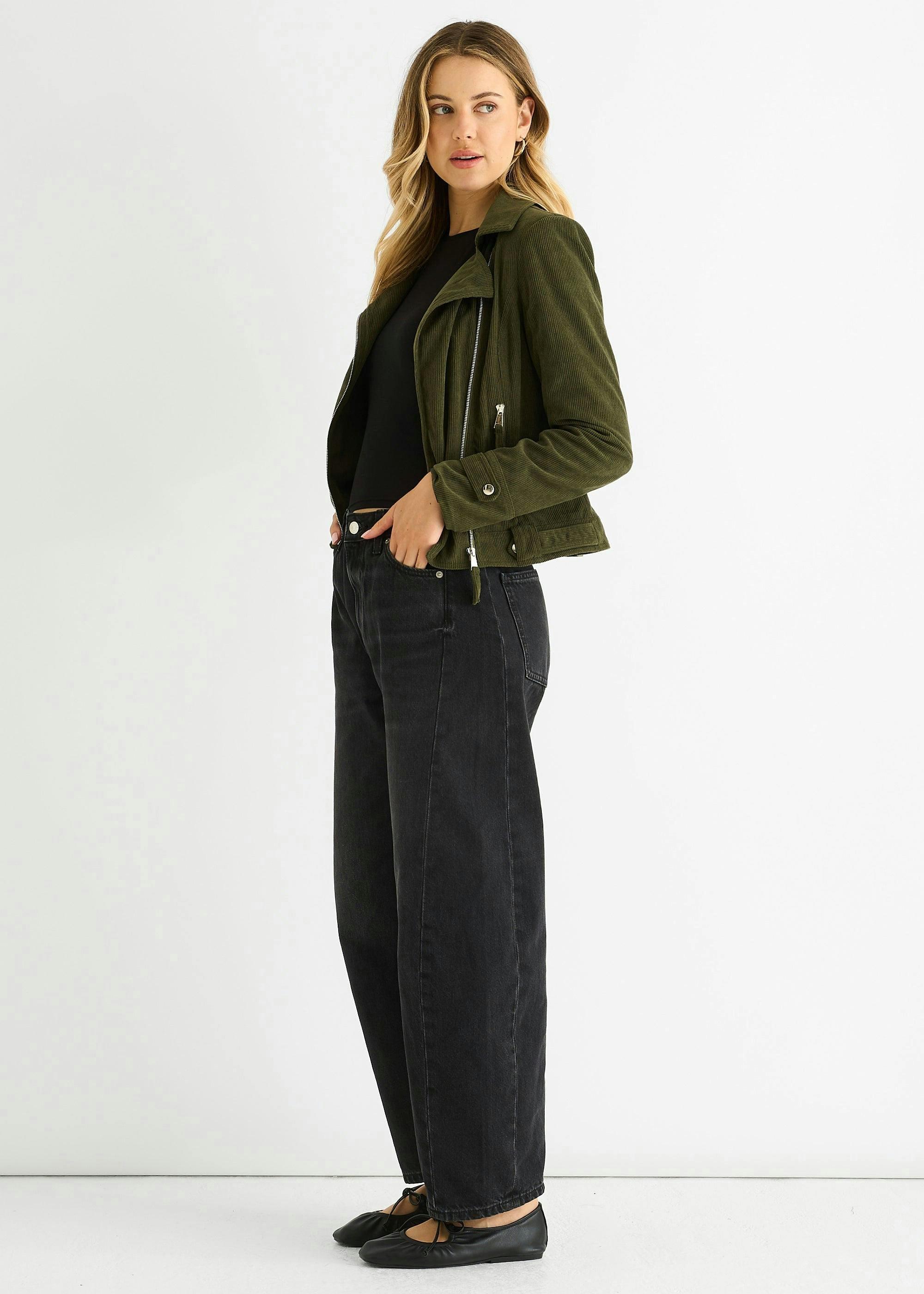 Khaki Corduroy Biker Zip Up Jacket , view 4 of 4