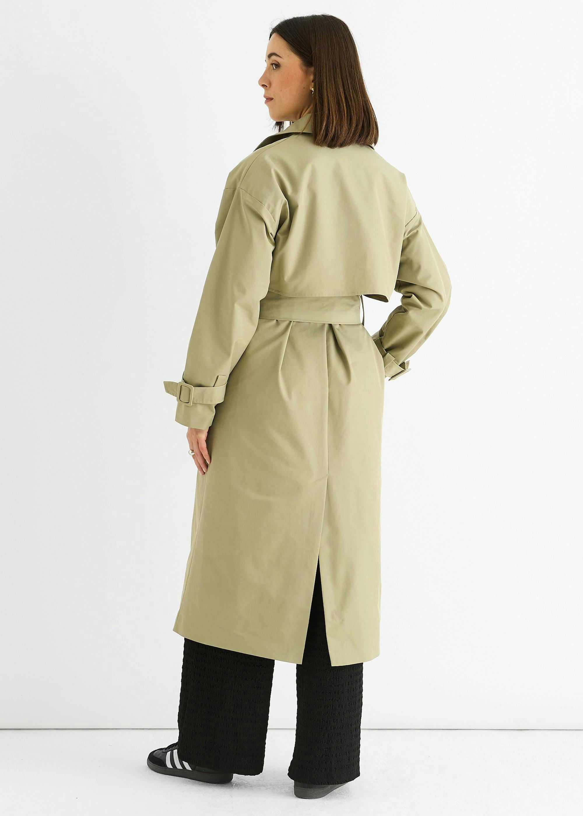 Sage Green Double Breast Longline Belted Trench Coat , view 4 of 6