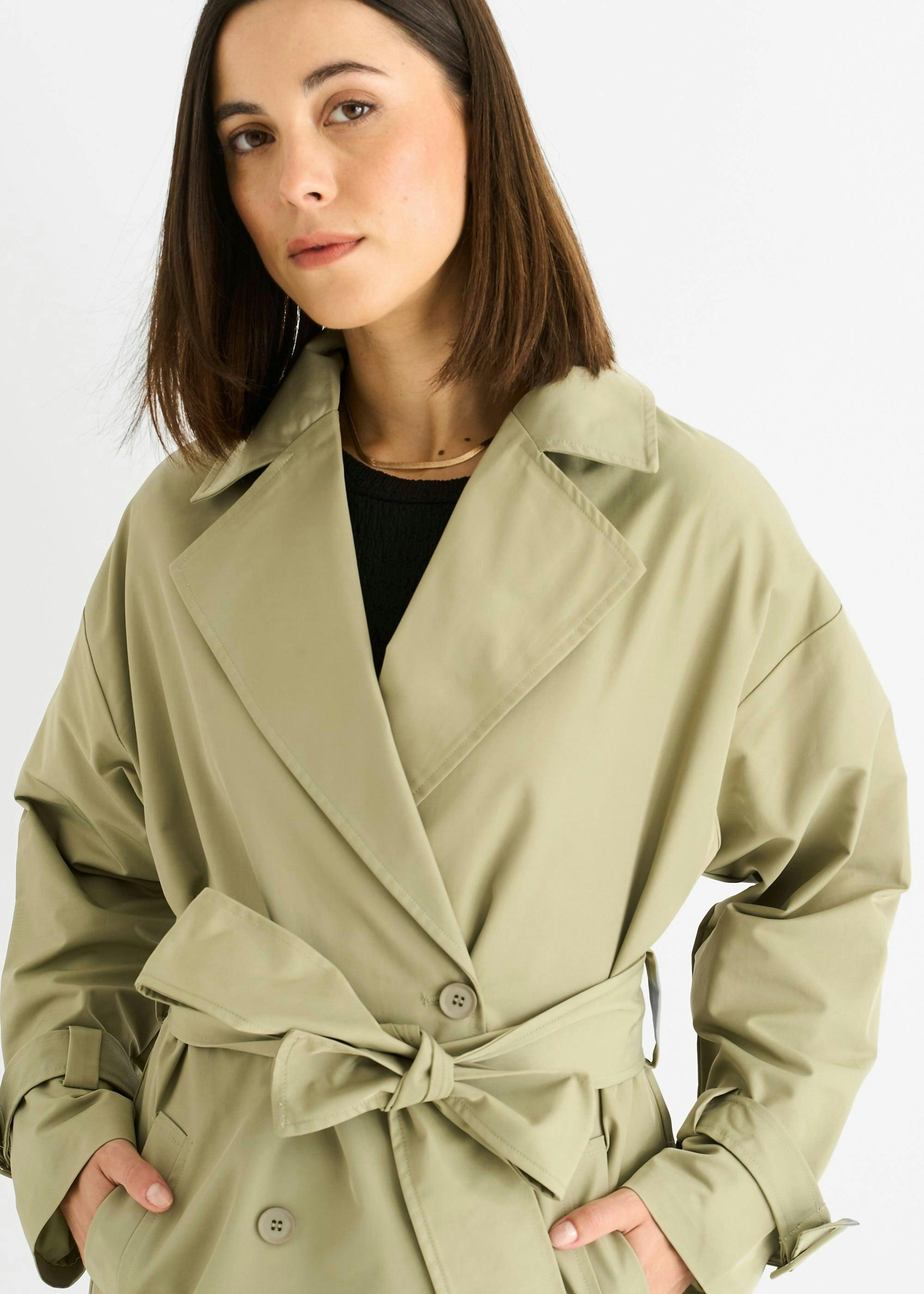 Sage Green Double Breast Longline Belted Trench Coat , view 5 of 6