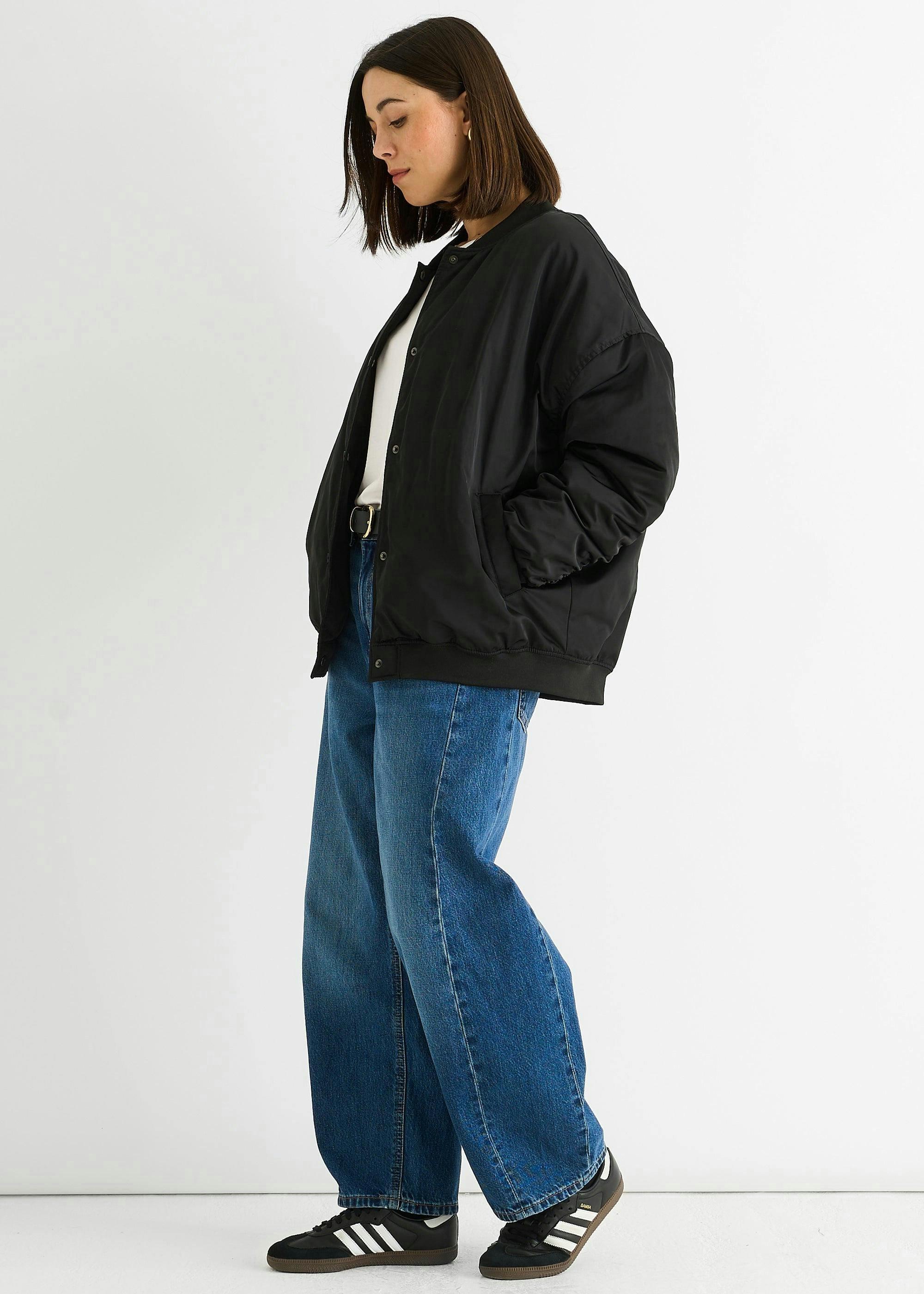 Black Padded Oversized Bomber Jacket , view 3 of 6