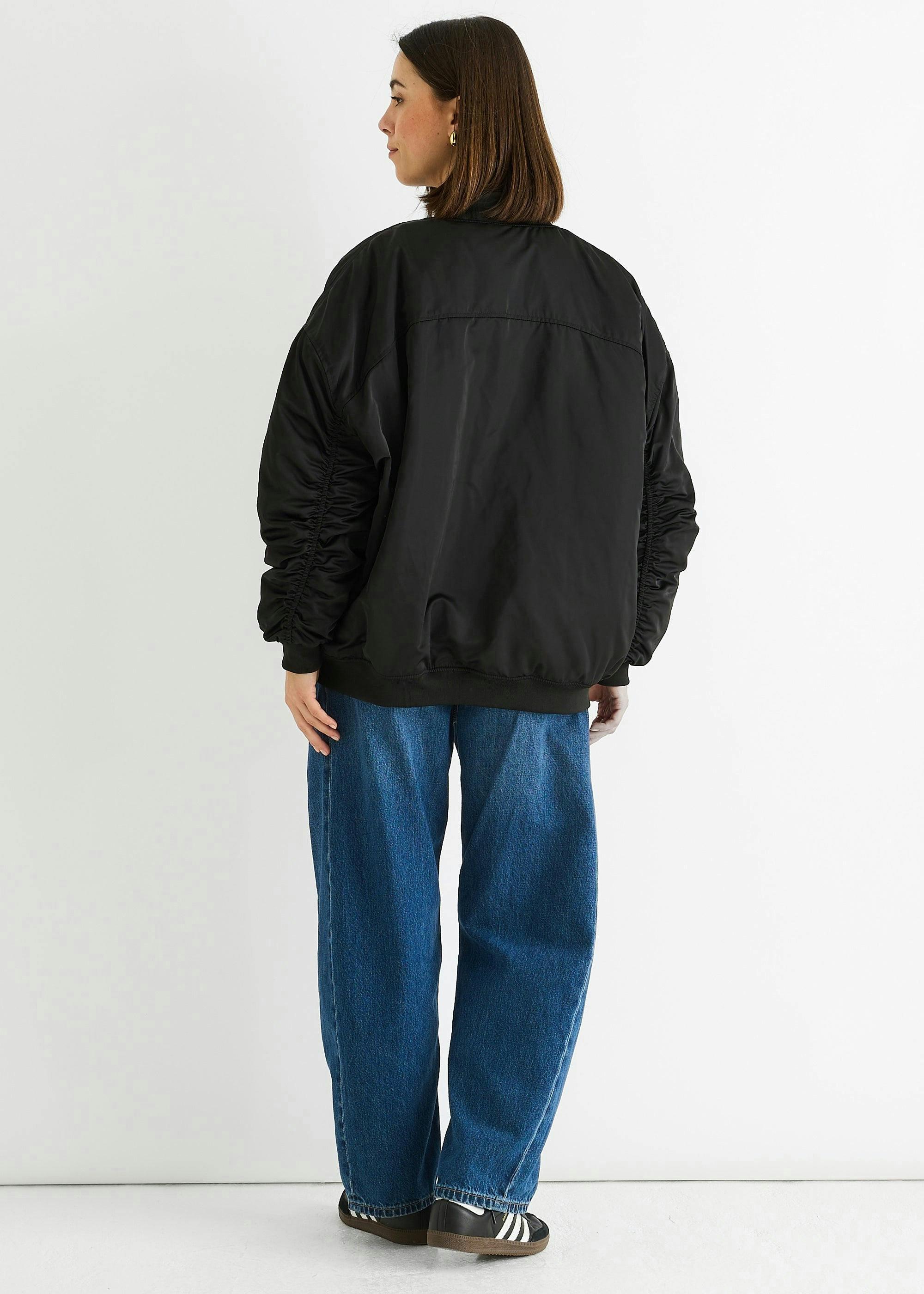 Black Padded Oversized Bomber Jacket , view 4 of 6
