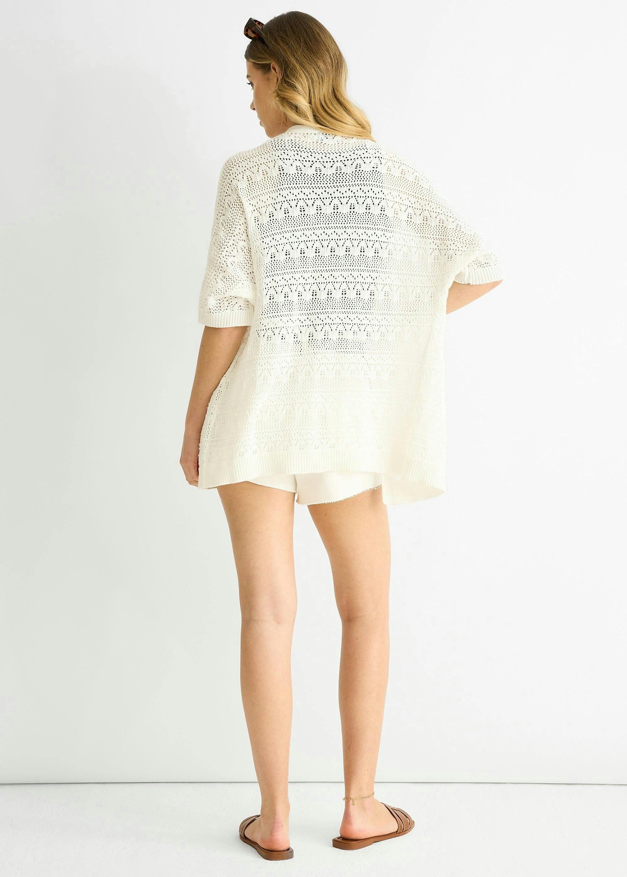 White Crochet Knit Edge to Edge Cardigan , view 2 of 4