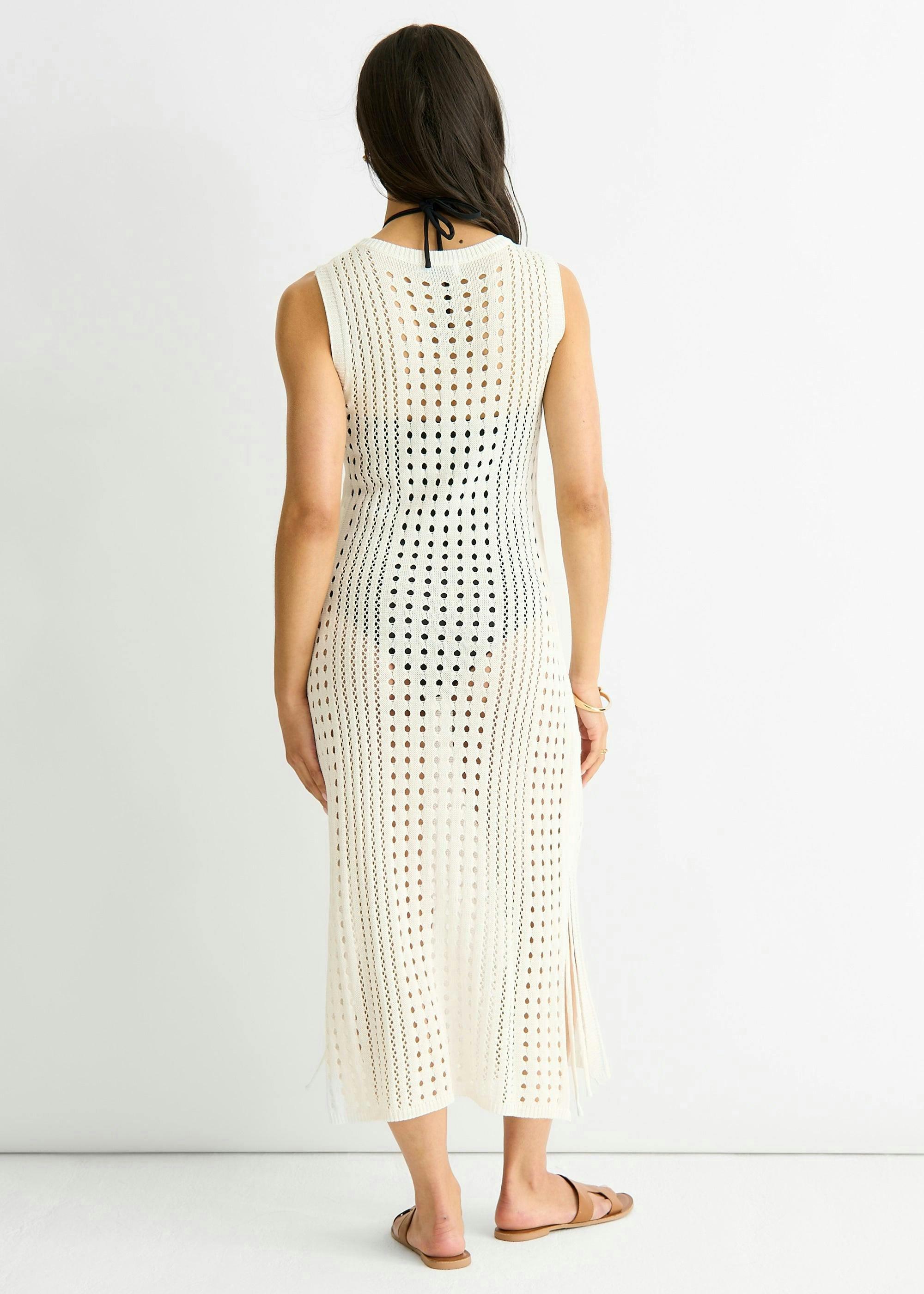 White Crochet Knit Bodycon Midi Dress , view 2 of 4
