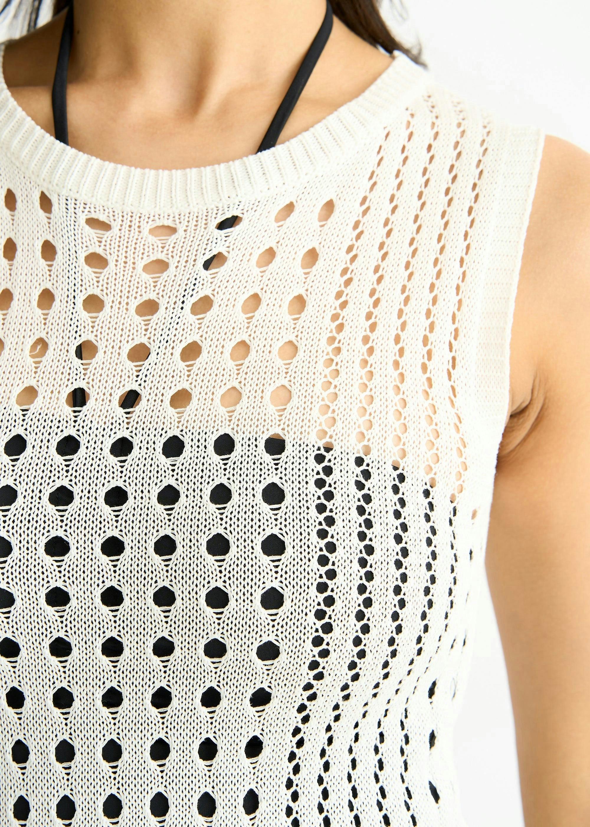 White Crochet Knit Bodycon Midi Dress , view 3 of 4