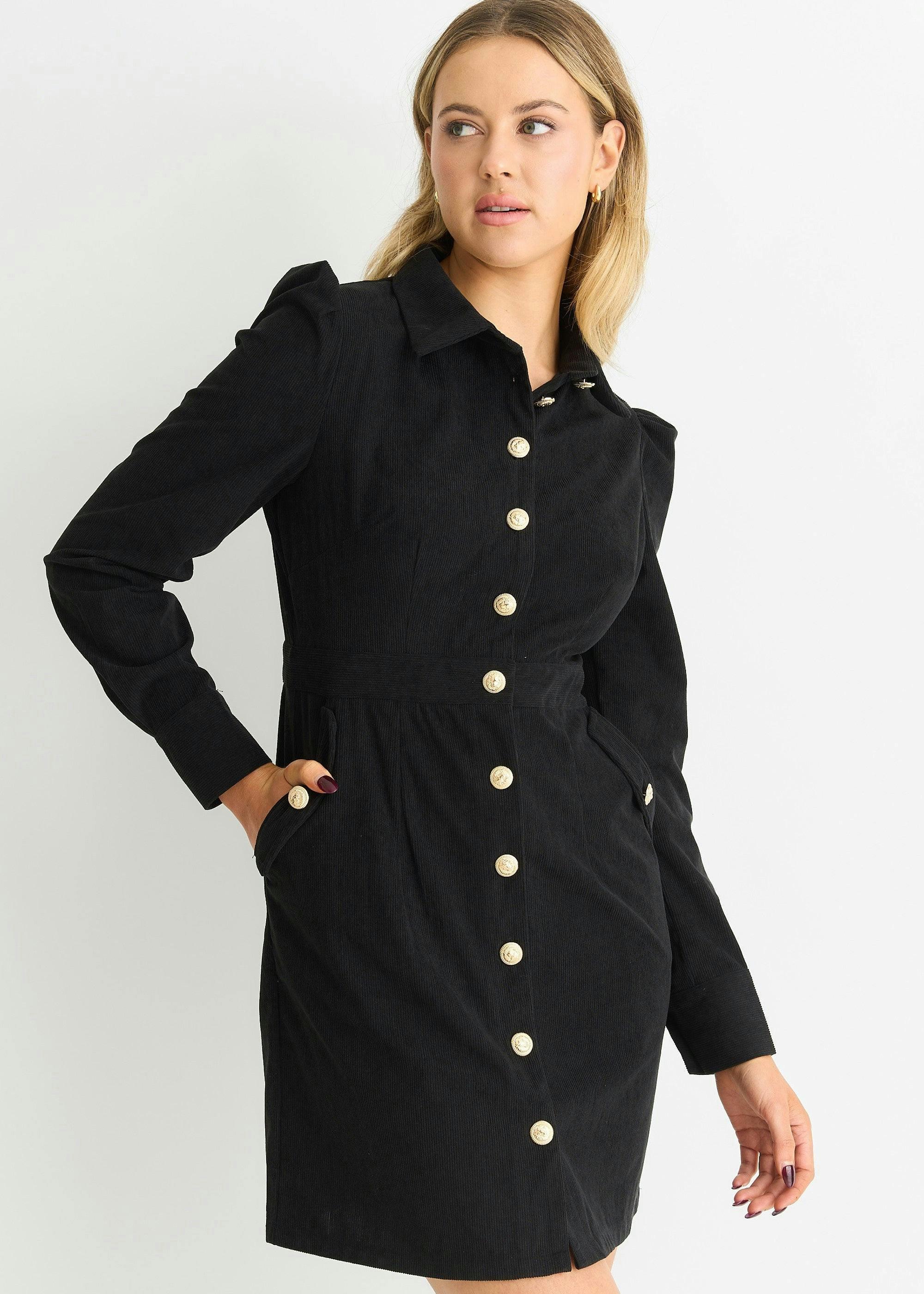 Black Corduroy Mini Shirt Dress , view 4 of 4