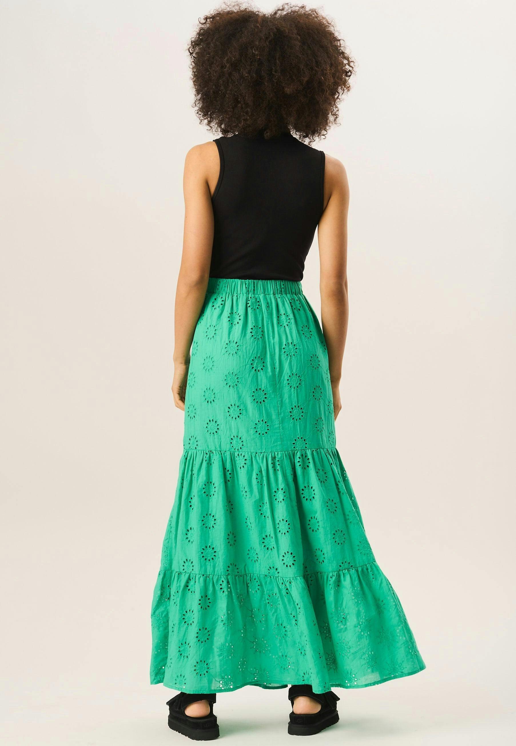 Green Tiered Lace Embroidered Long Skirt , view 2 of 4