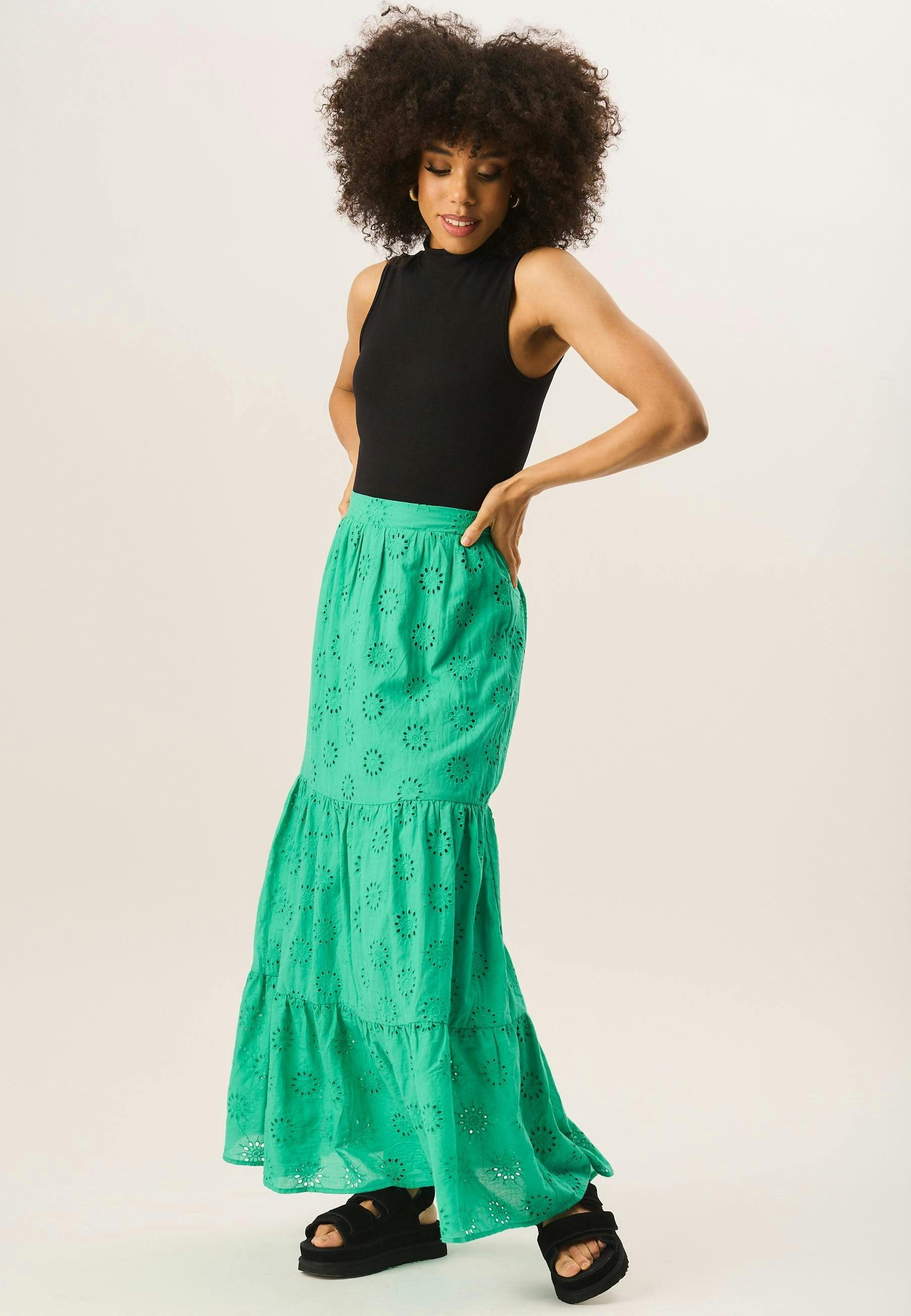 Green Tiered Lace Embroidered Long Skirt , view 4 of 4