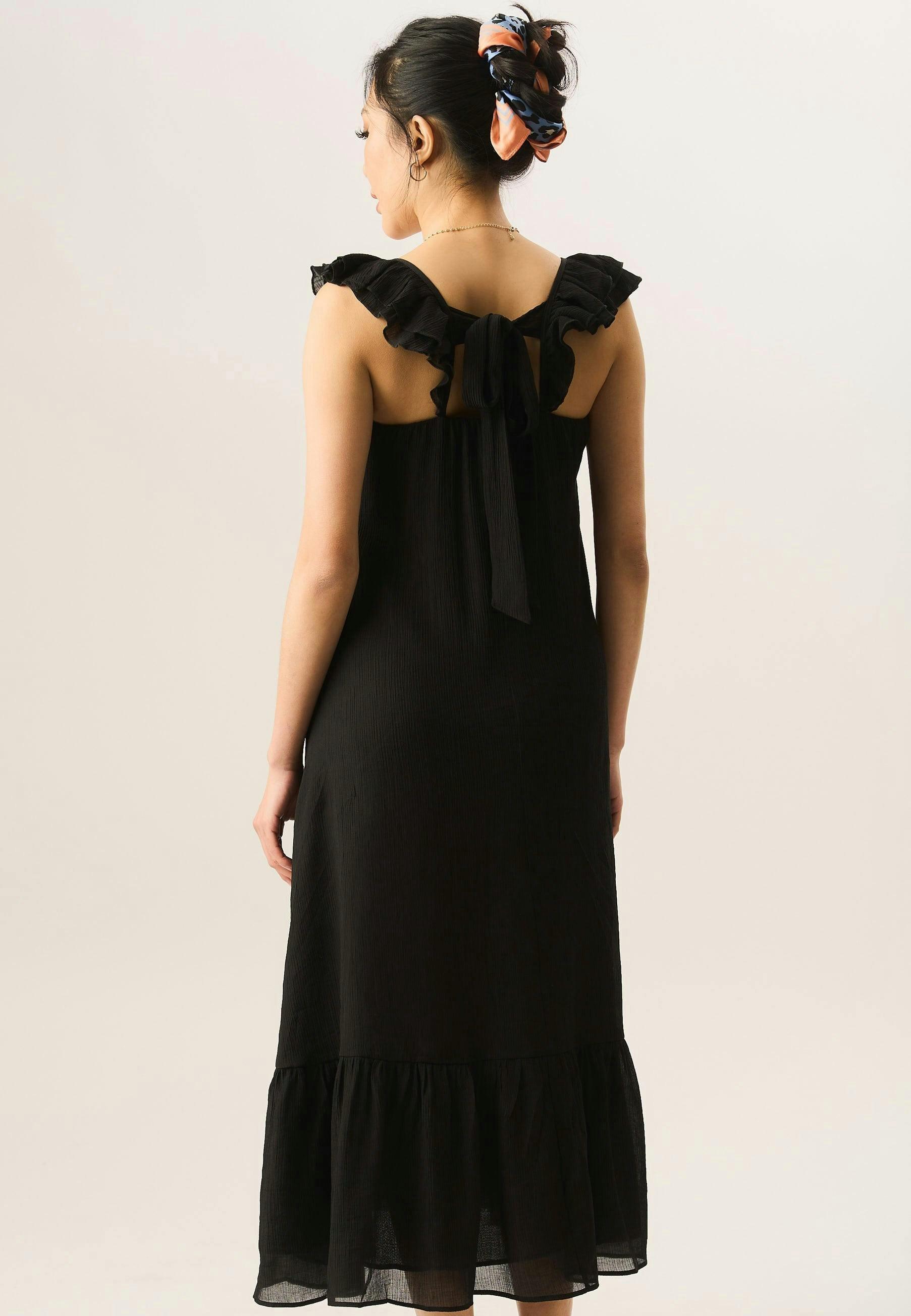 Black Ruffle Short Sleeve Viscose Maxi Dress , view 2 of 4
