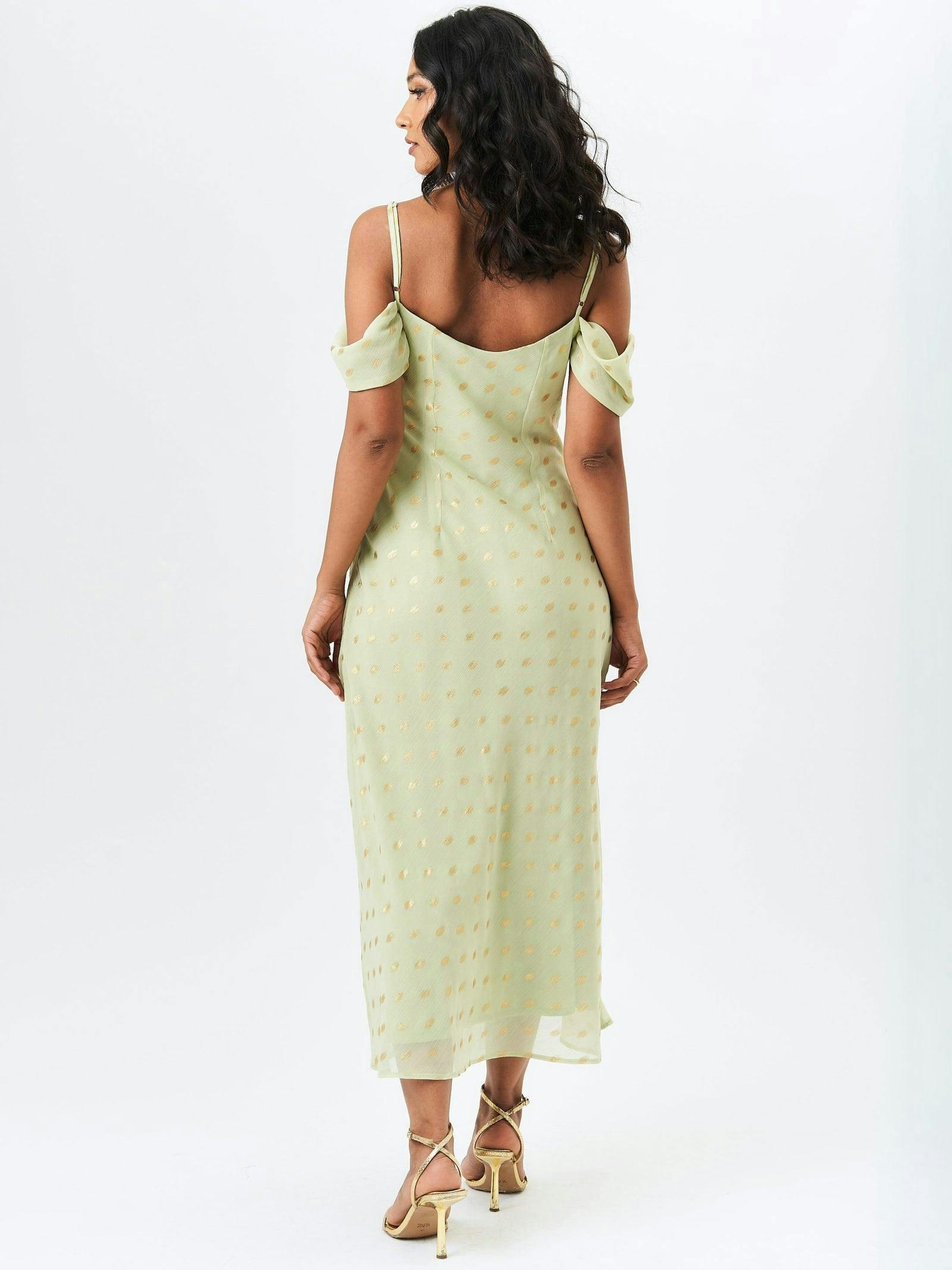 Sage Green Cowl Neck Drop Sleeves Foil Maxi Dress , view 2 of 4
