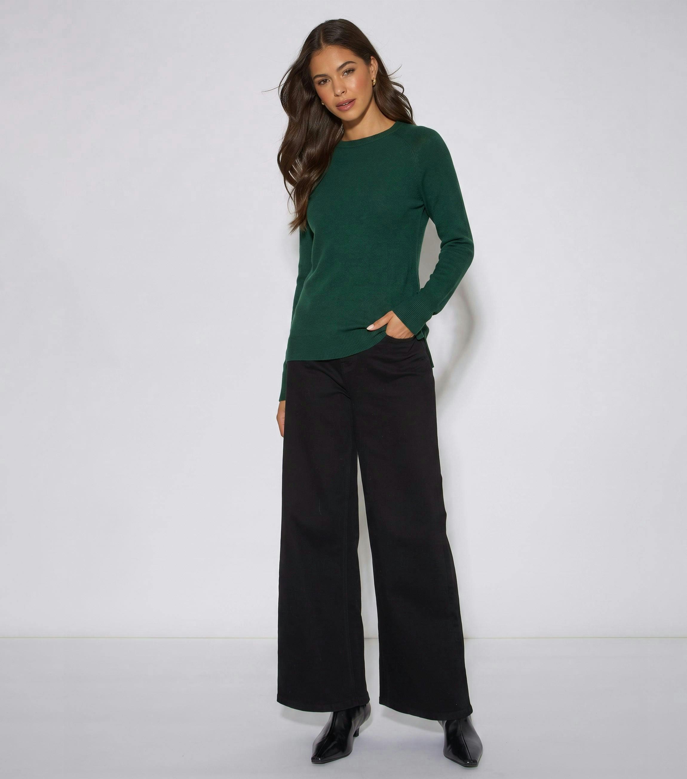 Green Crew Neck Fine Knit Oversized Jumper , view 3 of 4