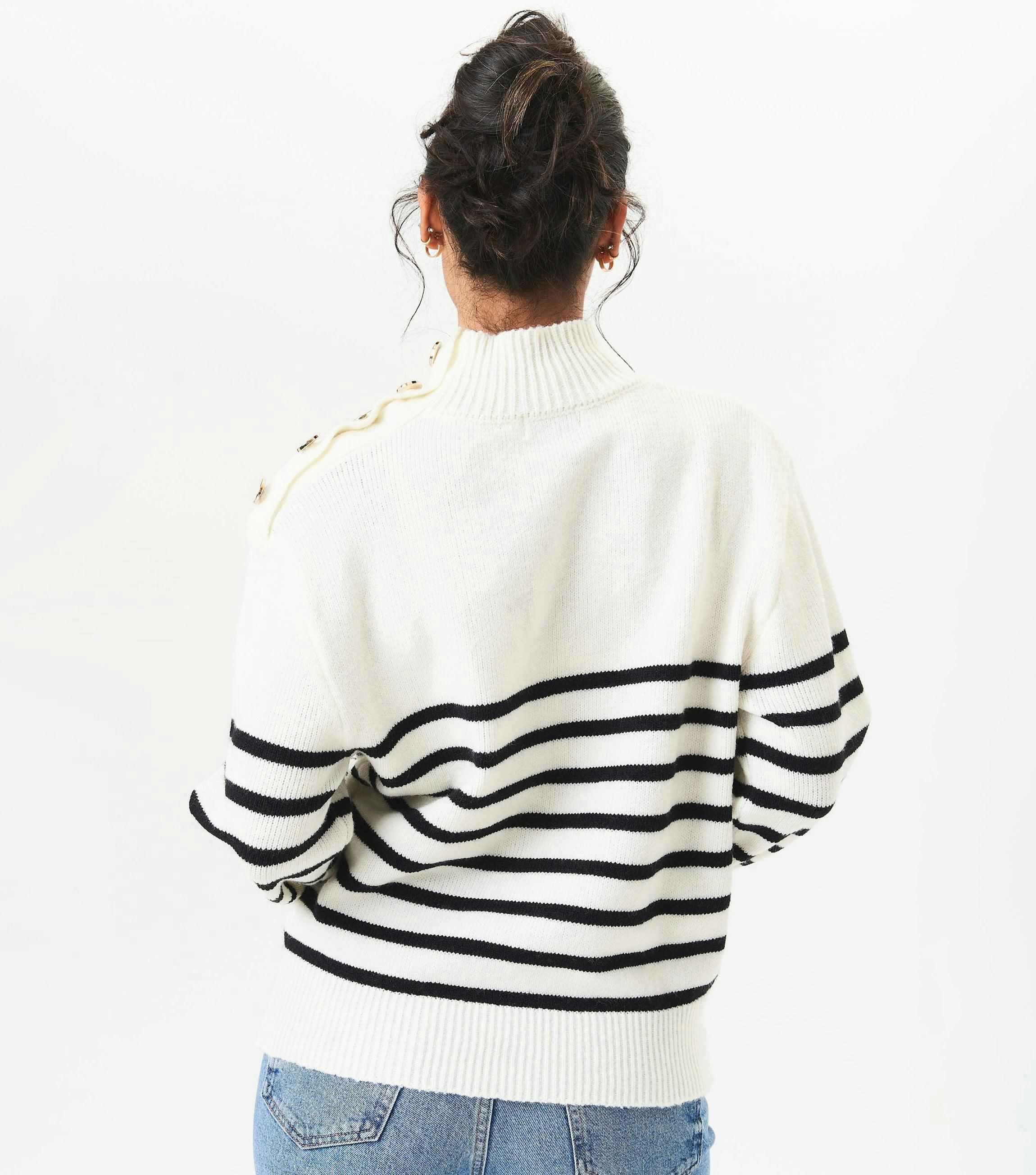 Cream High Neck Stripe Oversized Jumper , view 2 of 4