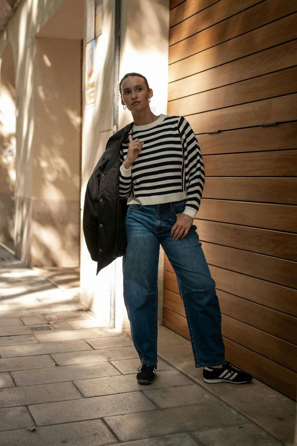 White Recycle Mix Contrast Stripe Loose Fit Knit Jumper , view 2 of 6