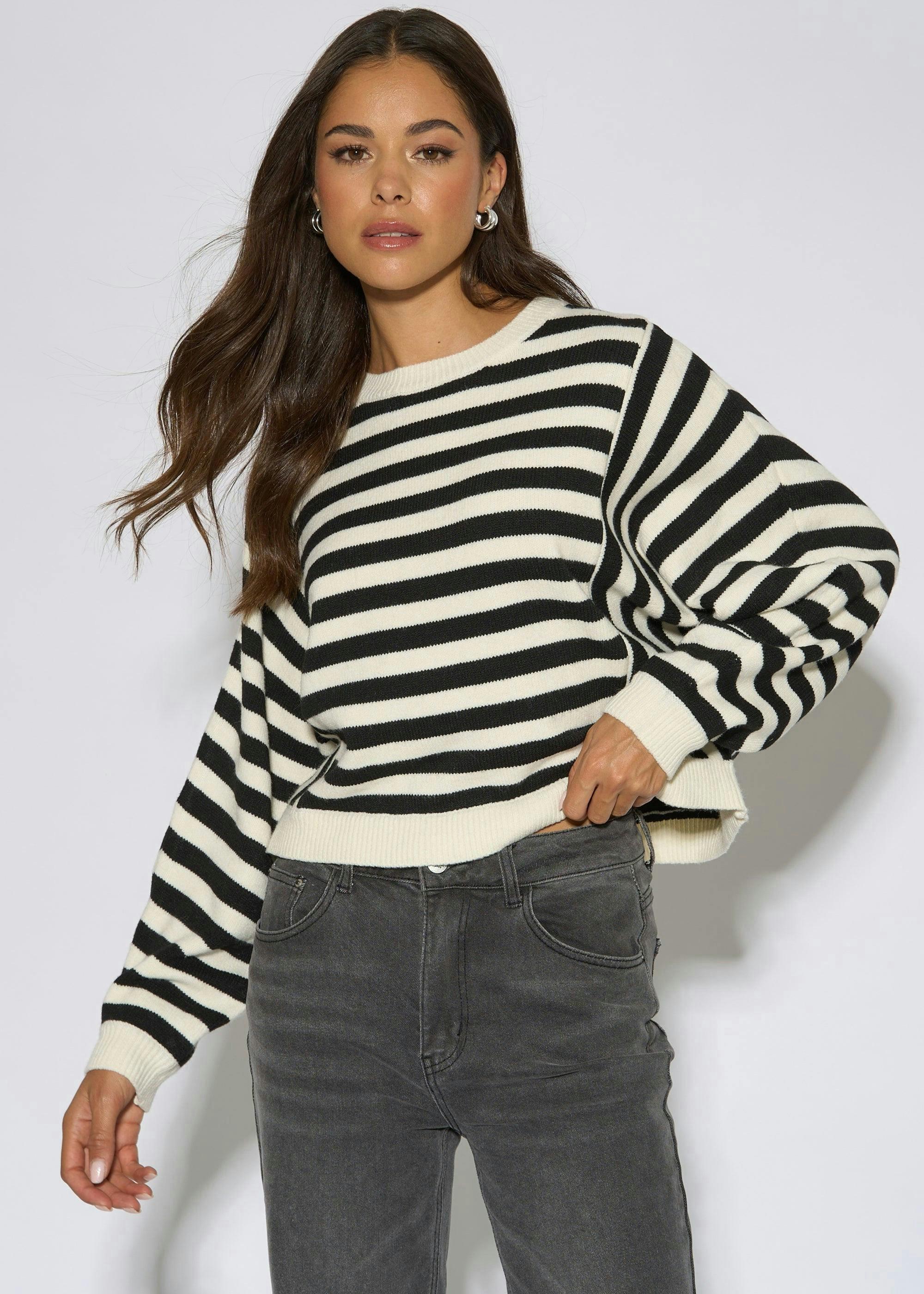 White Recycle Mix Contrast Stripe Loose Fit Knit Jumper , view 3 of 6
