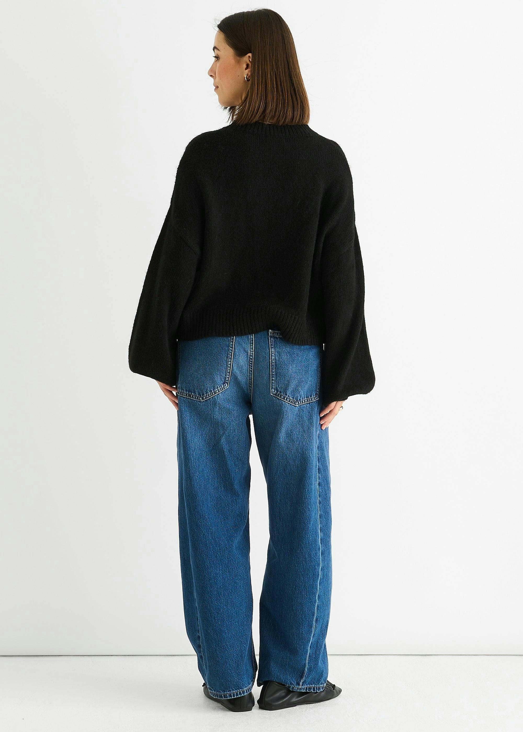 Black Embossed Contrast Bow Short Knit Jumper , view 4 of 4
