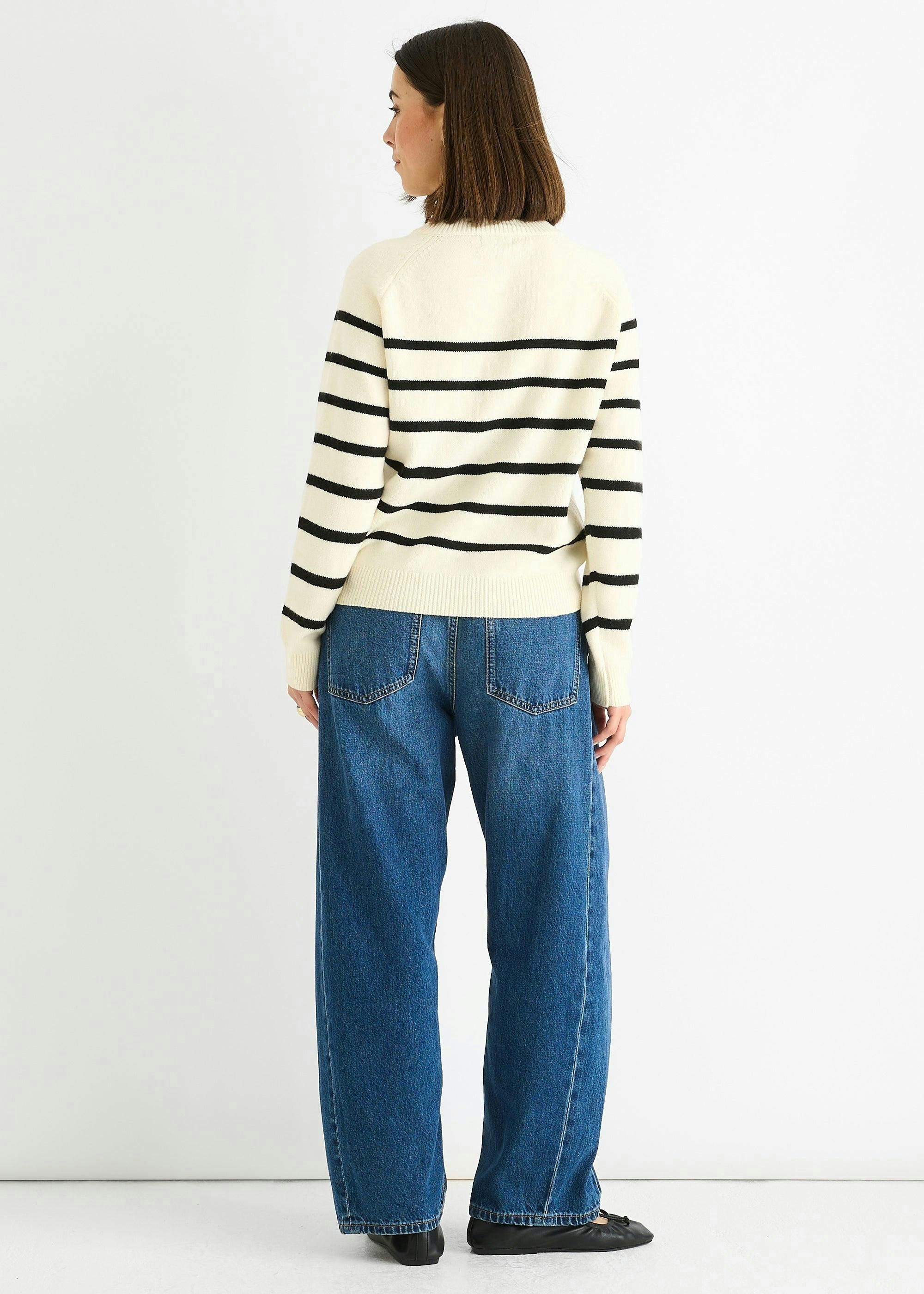 Cream Recycle Mix Stripe Button Up Loose Fit Knit Jumper , view 2 of 4