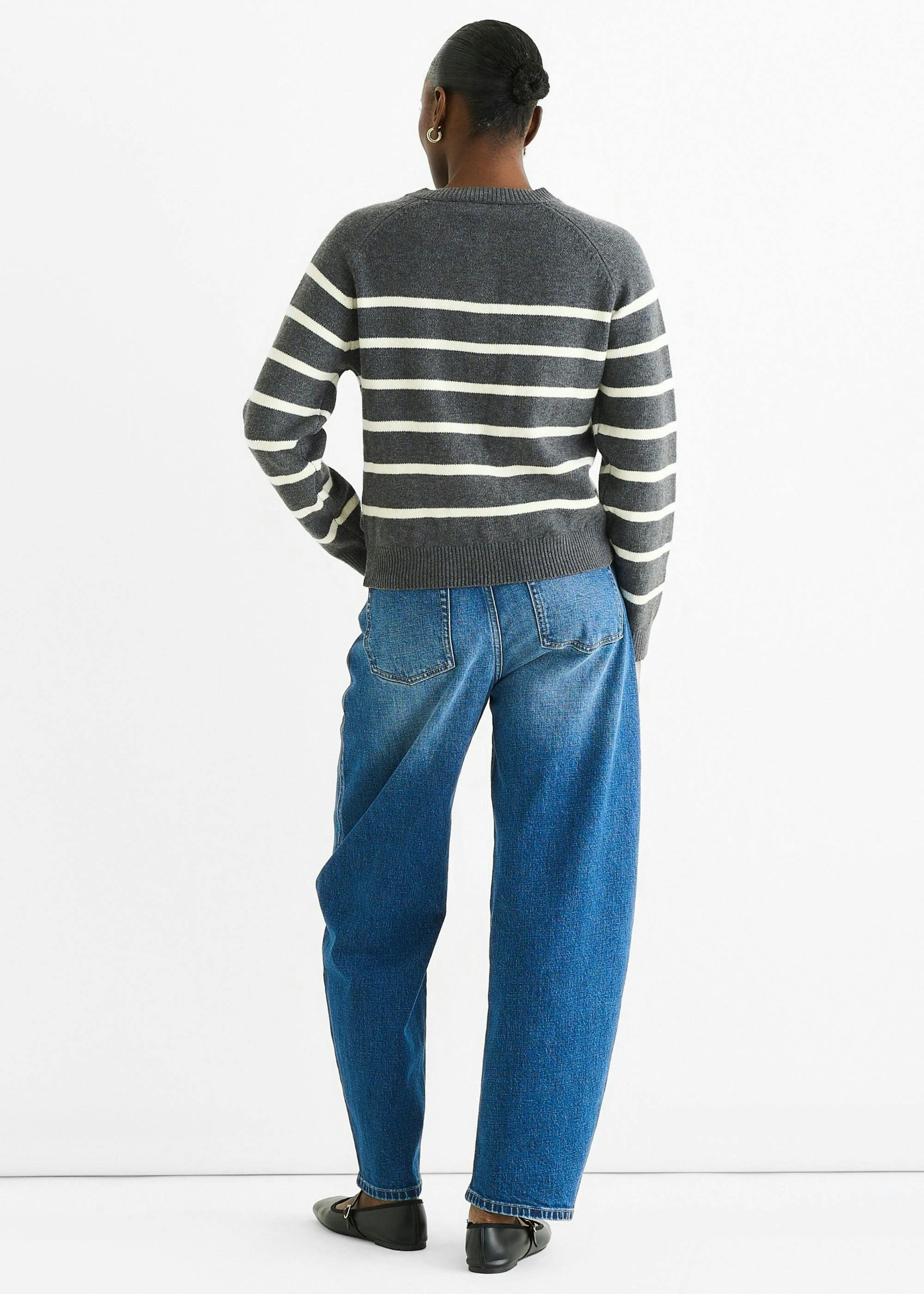 Grey Recycle Mix Stripe Button Up Loose Fit Knit Jumper , view 4 of 4