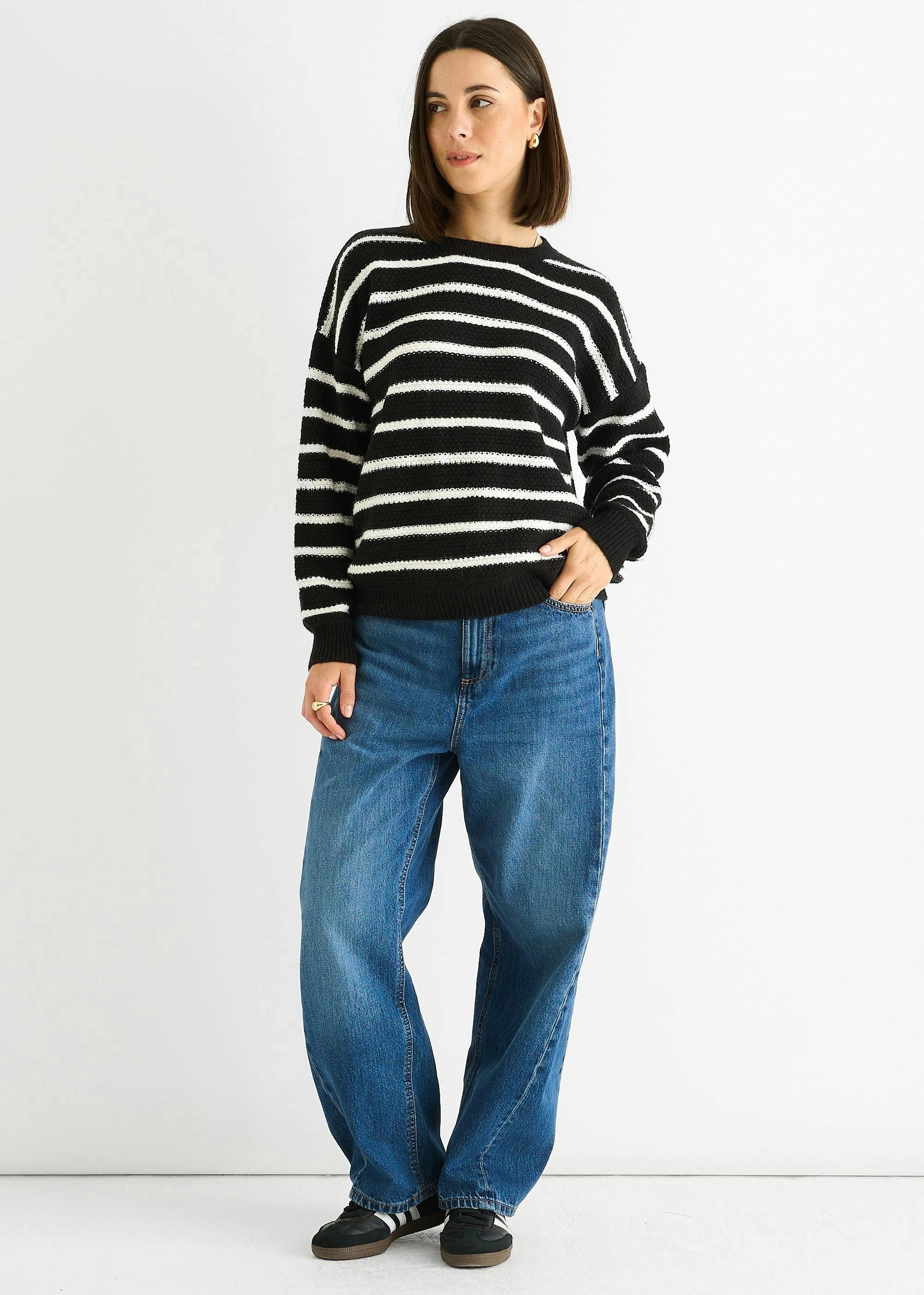 Black Stripe Chunky Knit Oversized Jumper , view 2 of 4