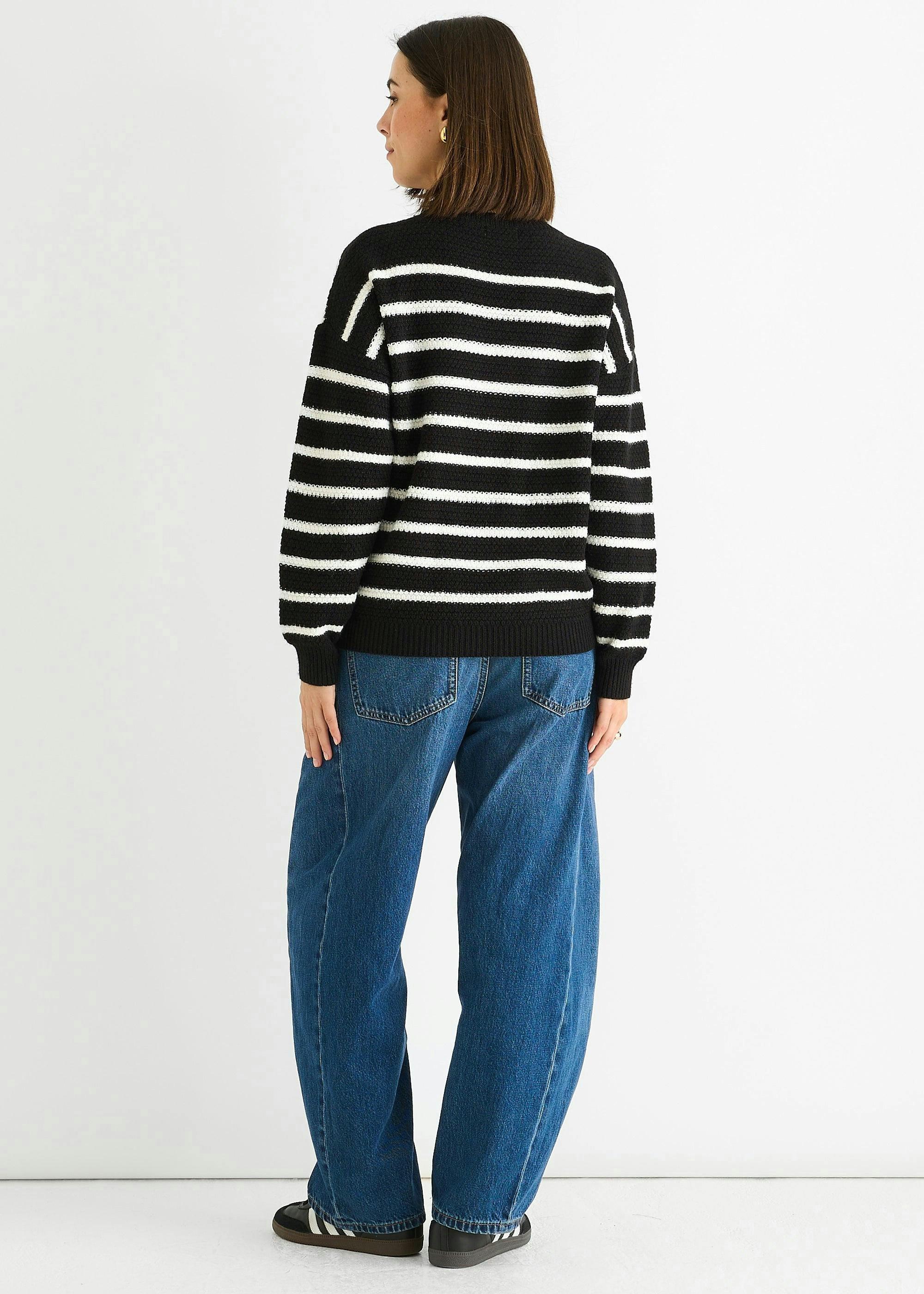 Black Stripe Chunky Knit Oversized Jumper , view 3 of 4