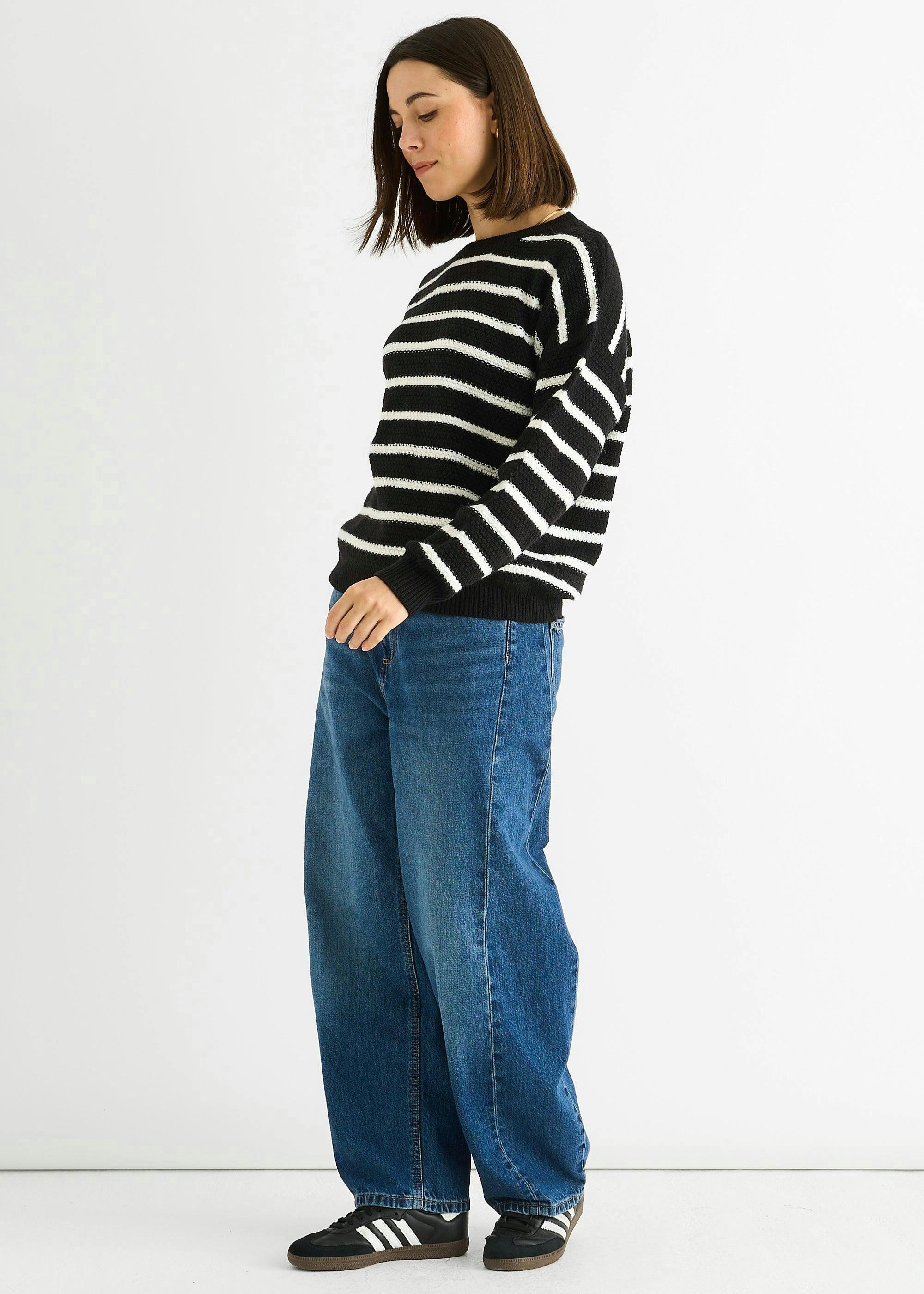 Black Stripe Chunky Knit Oversized Jumper , view 4 of 4