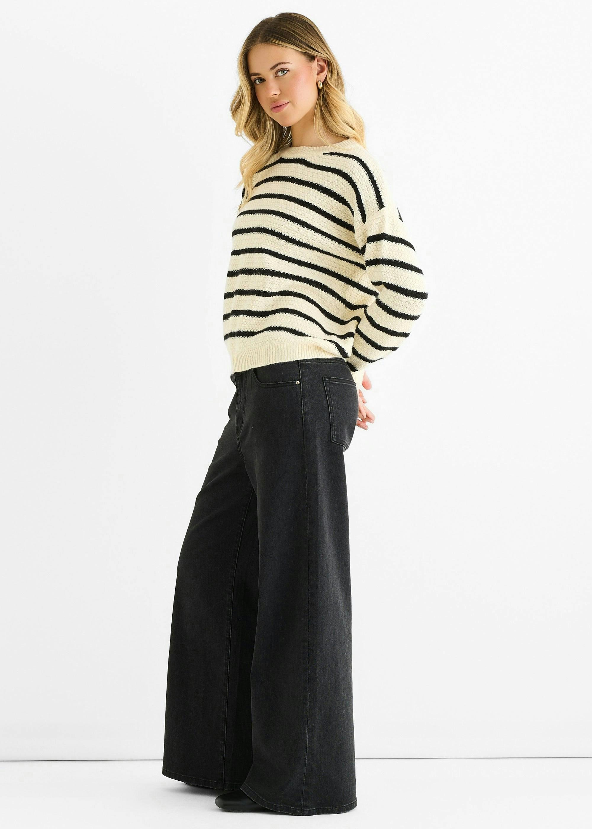 Beige Stripe Chunky Knit Oversized Jumper , view 3 of 4