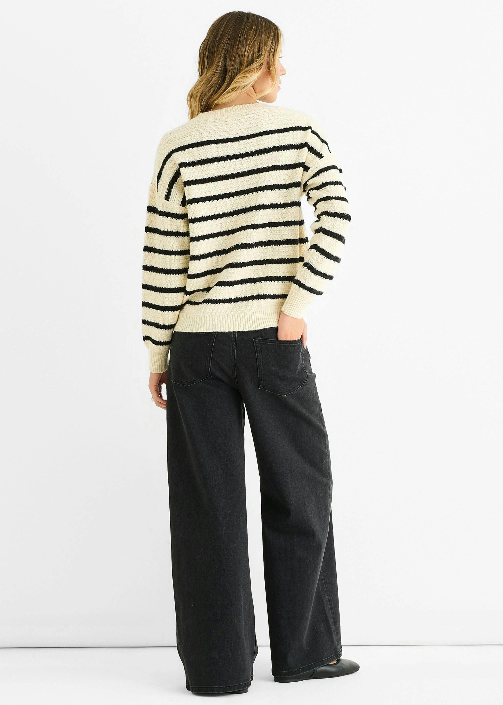 Beige Stripe Chunky Knit Oversized Jumper , view 4 of 4
