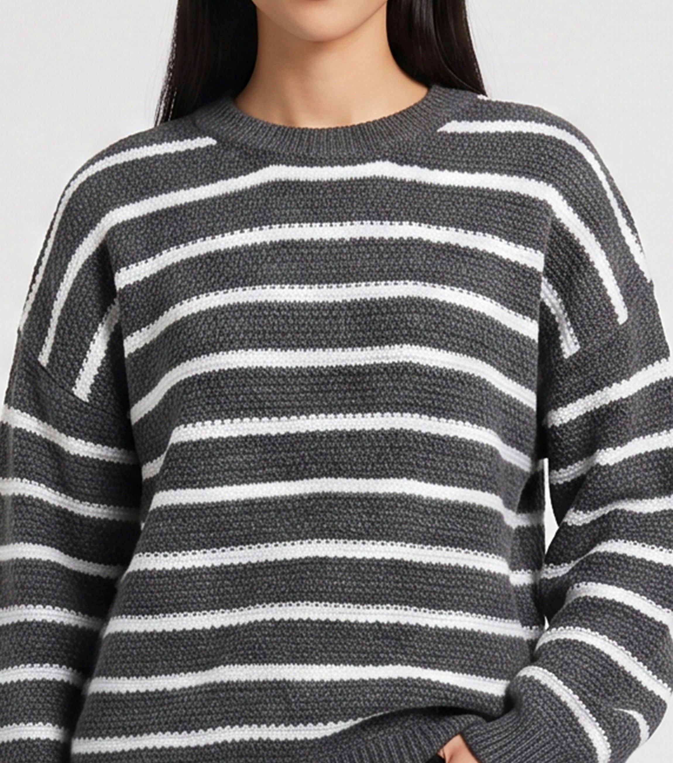 Grey Stripe Chunky Knit Oversized Jumper , view 2 of 4