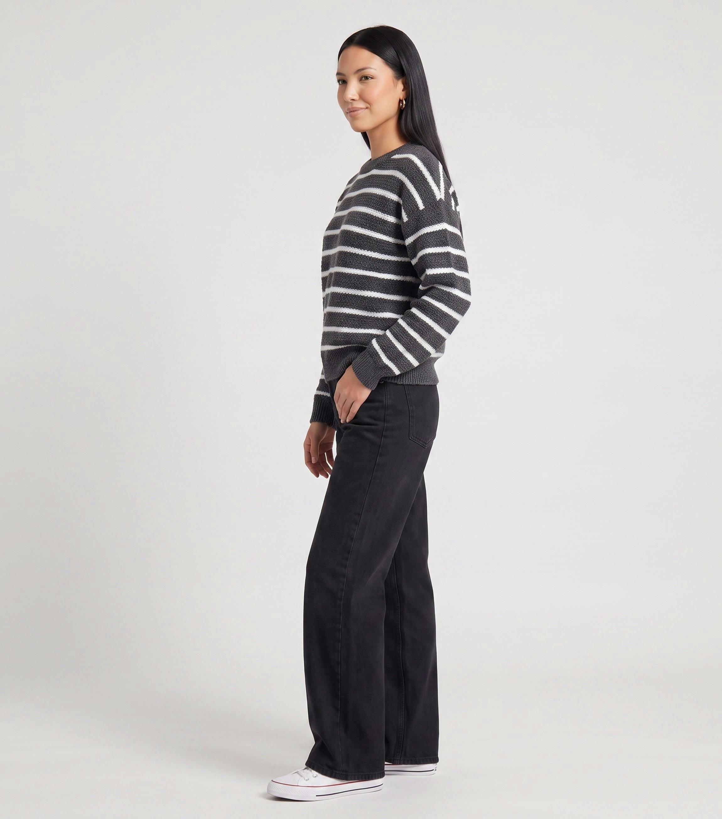 Grey Stripe Chunky Knit Oversized Jumper , view 4 of 4
