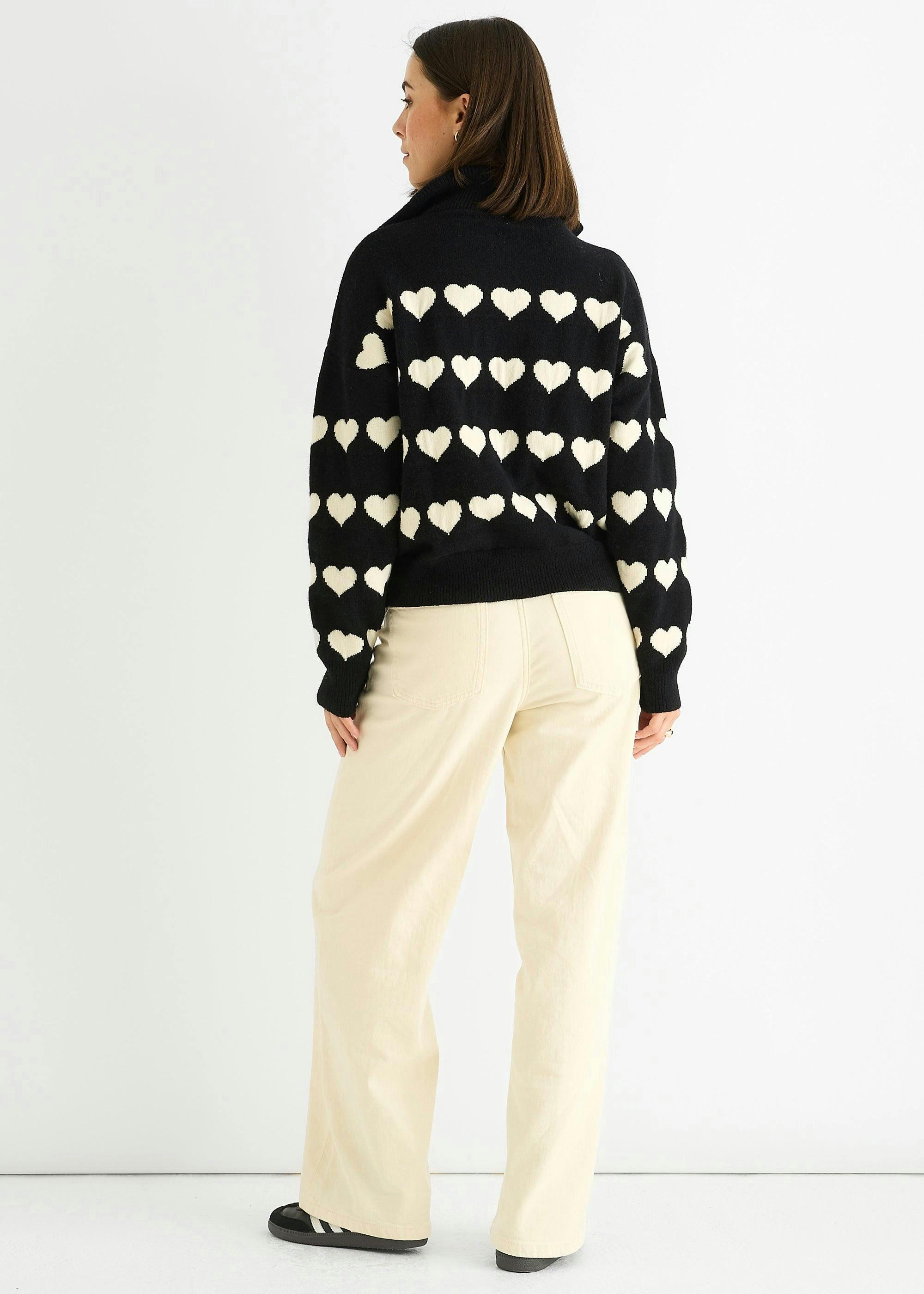 Black Heart Zip Up Loose Fit Knit Jumper , view 2 of 4