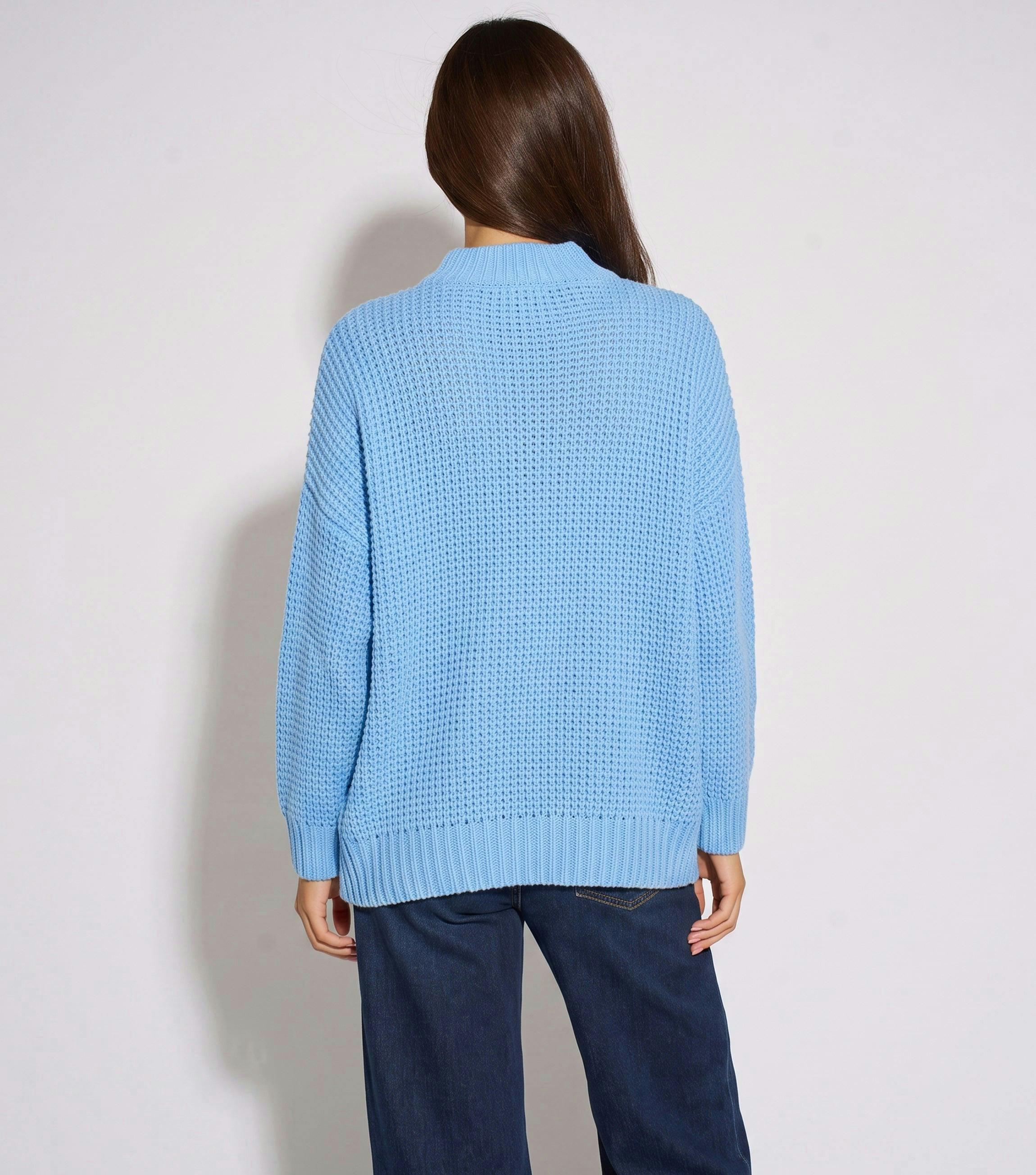 Blue Floral Crochet Chunky Knit Oversized Jumper , view 2 of 5
